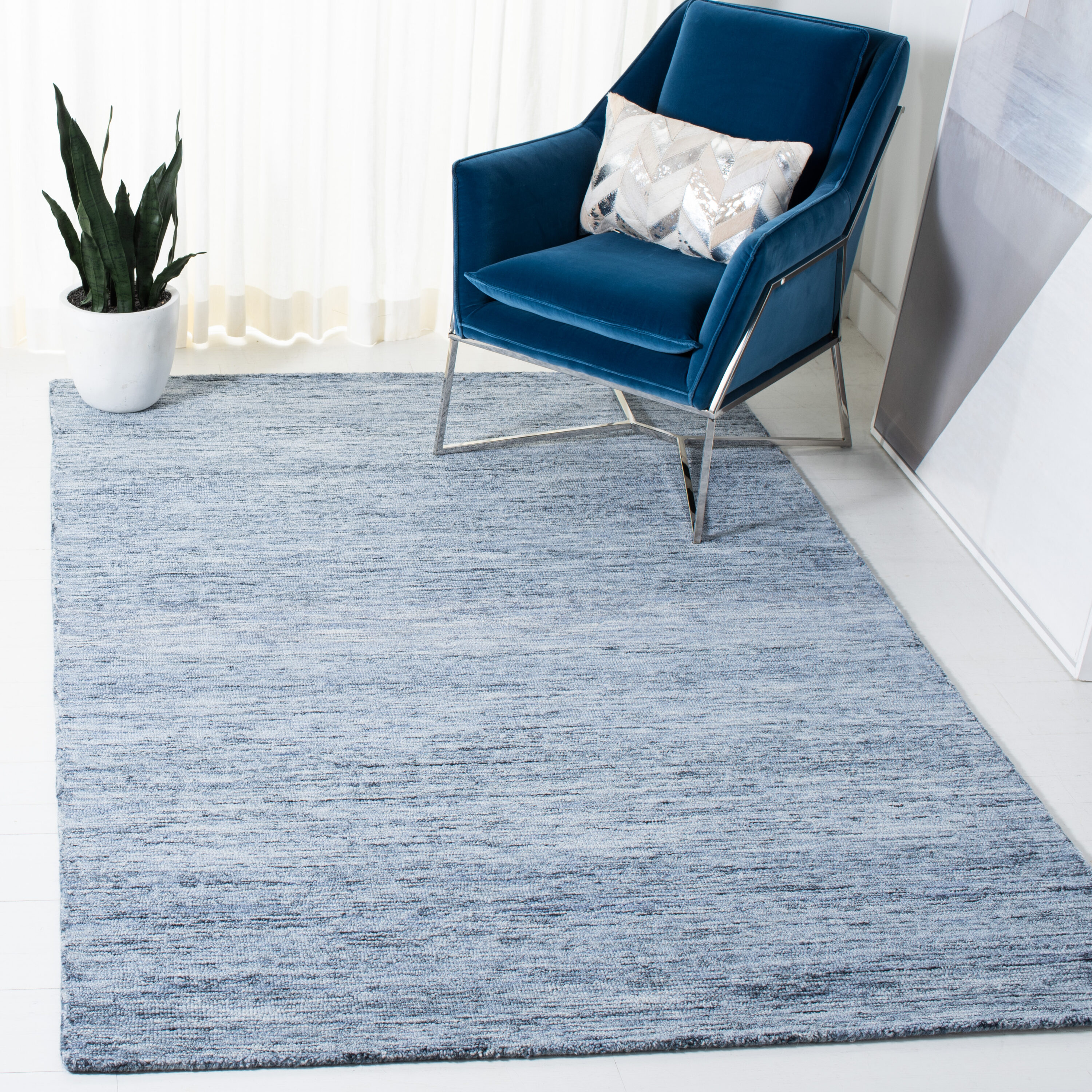 Metro 5 x 8 (ft) Tufted Wool Blue Rectangular Indoor Solid Spot Clean Only Area rug