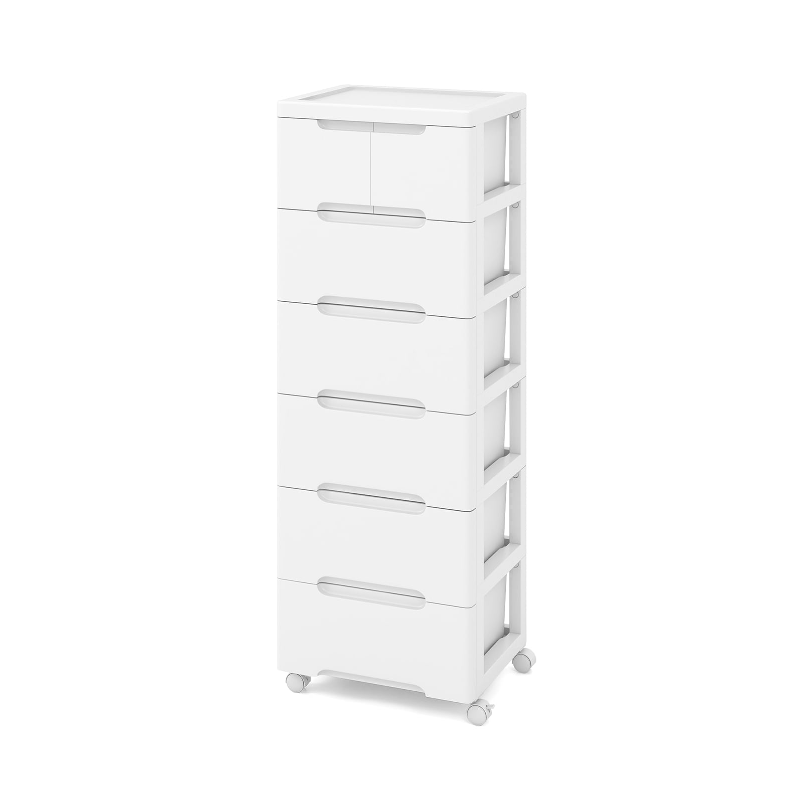 Slickblue White Rolling Storage Accent Cabinet with 7-Drawer and Wheels for Home Bathroom or Office Rolling Storage- 16 Inch W