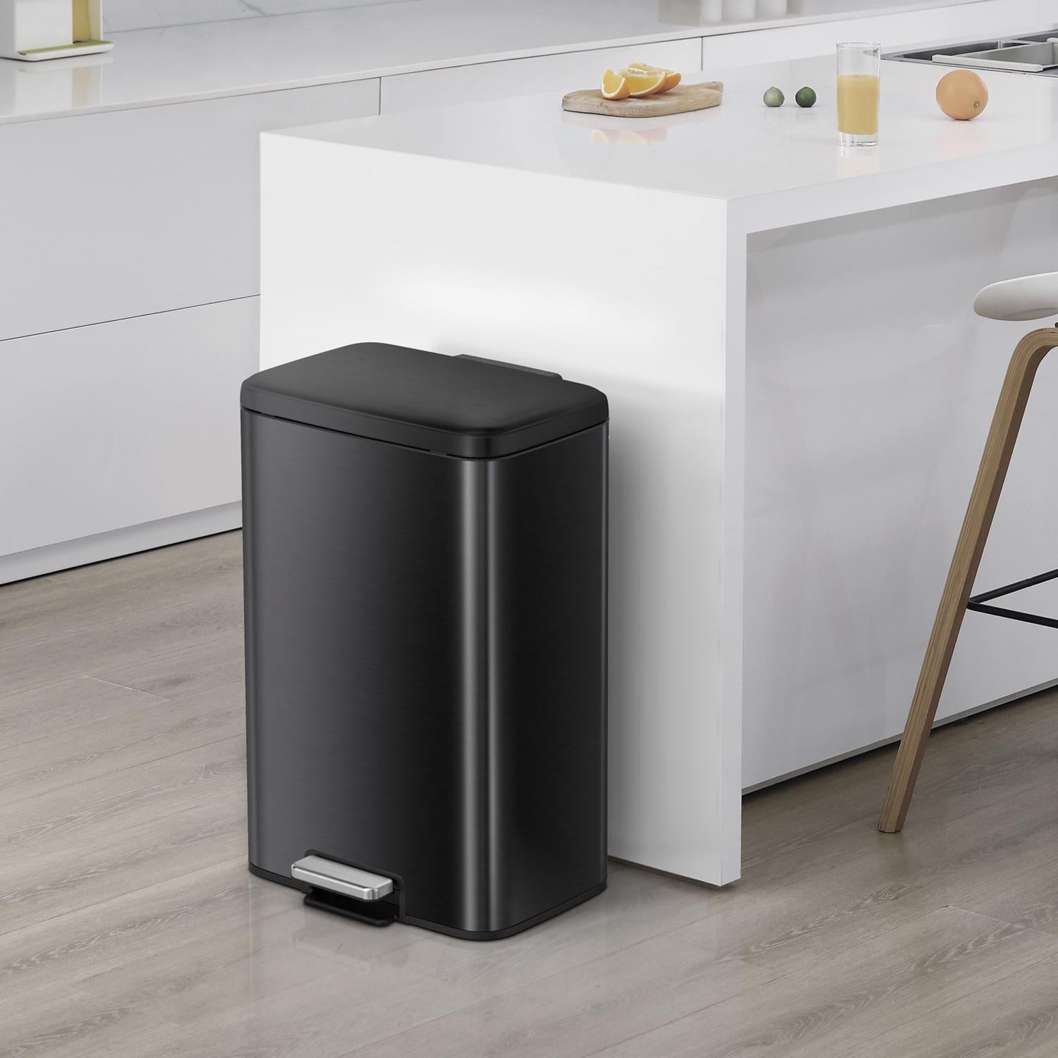 EKO Maxwell Stainless Steel Step Trash Can 13.2 gal Gray in the