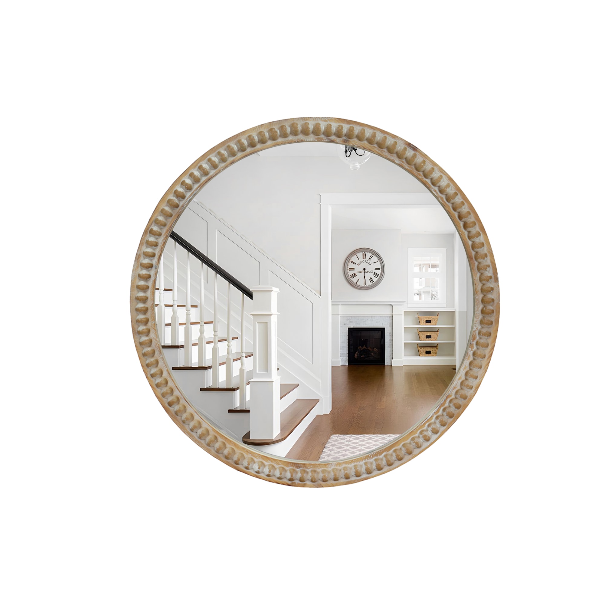 LIVIZA 35.43-in W x 35.43-in H Round Ancient White Framed Wall Mirror