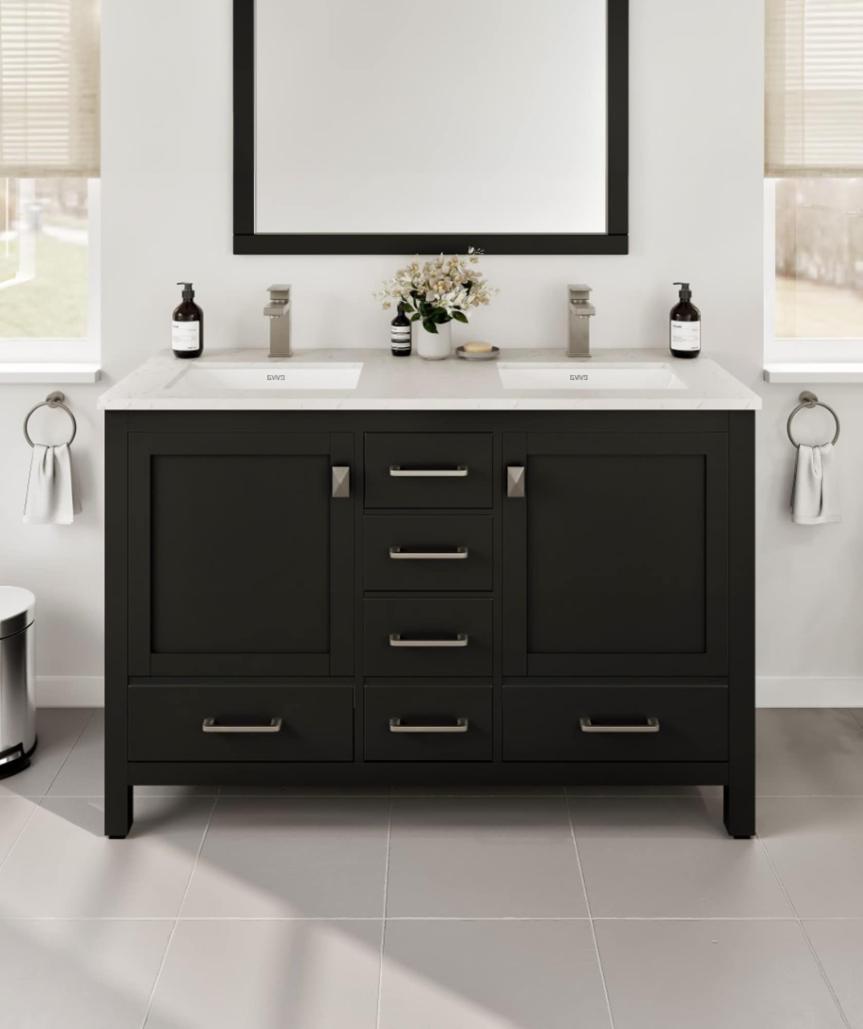Eviva TVN414-48X18ES-DS London 48-in Espresso Undermount Double Sink Bathroom Vanity with White Quartz Top