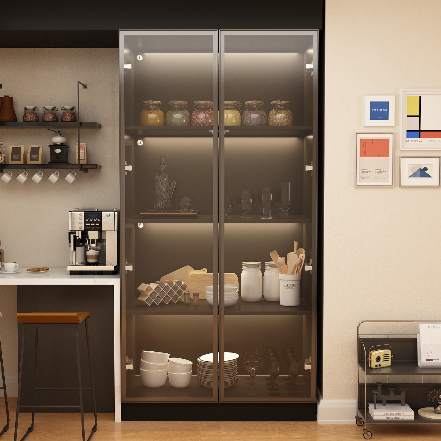 Kitchen with & Curio FUFU&GAGA at Dining Wine Black Contemporary/Modern department Storage Storage in the Cabinet