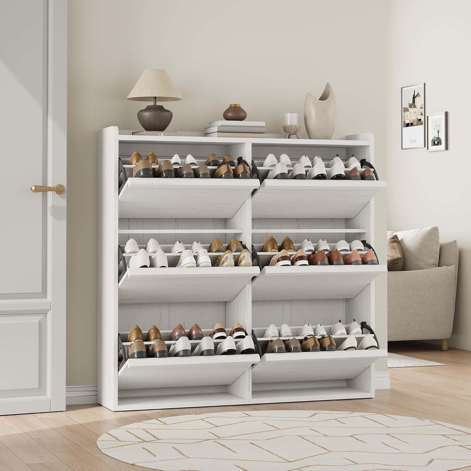 Garvee Shoe Cabinet with 6 Flip Drawers Shoe Organizer Cabinet with Adjustable Shelf Shoe Storage for Entryway Hidden Shoe Cabinet for Hallway Living Room White
