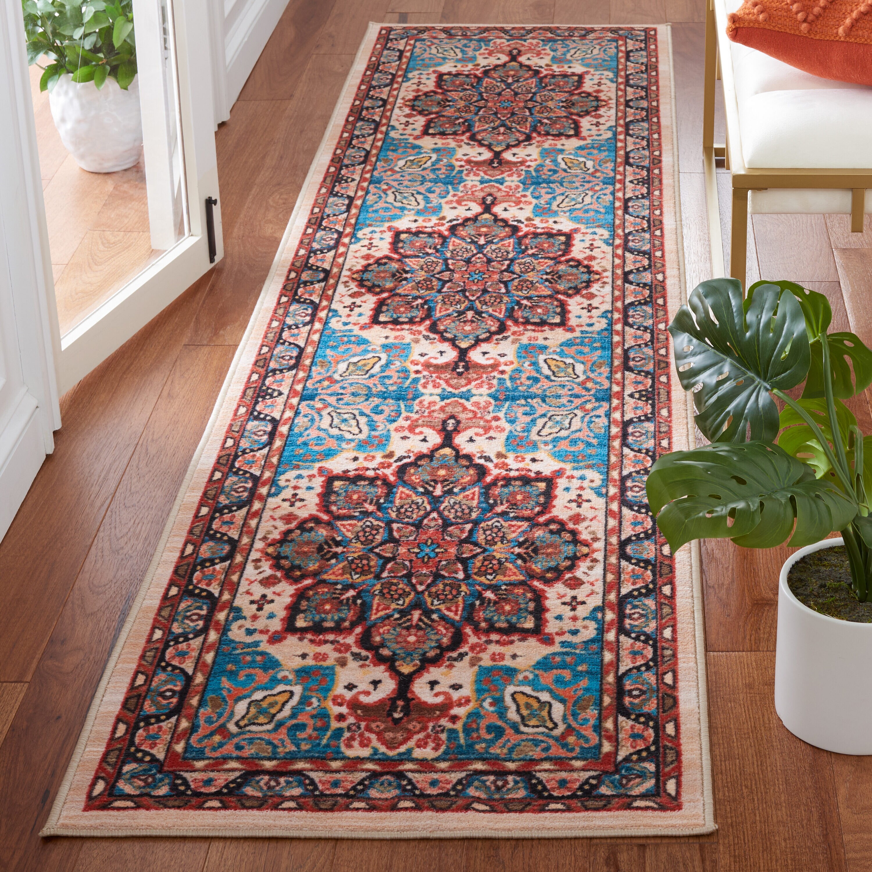 Safavieh RIV155N-29 Riviera 2 x 9 (ft) Loomed Polyester Blue/Beige Rectangular Indoor Border Machine washable Runner rug