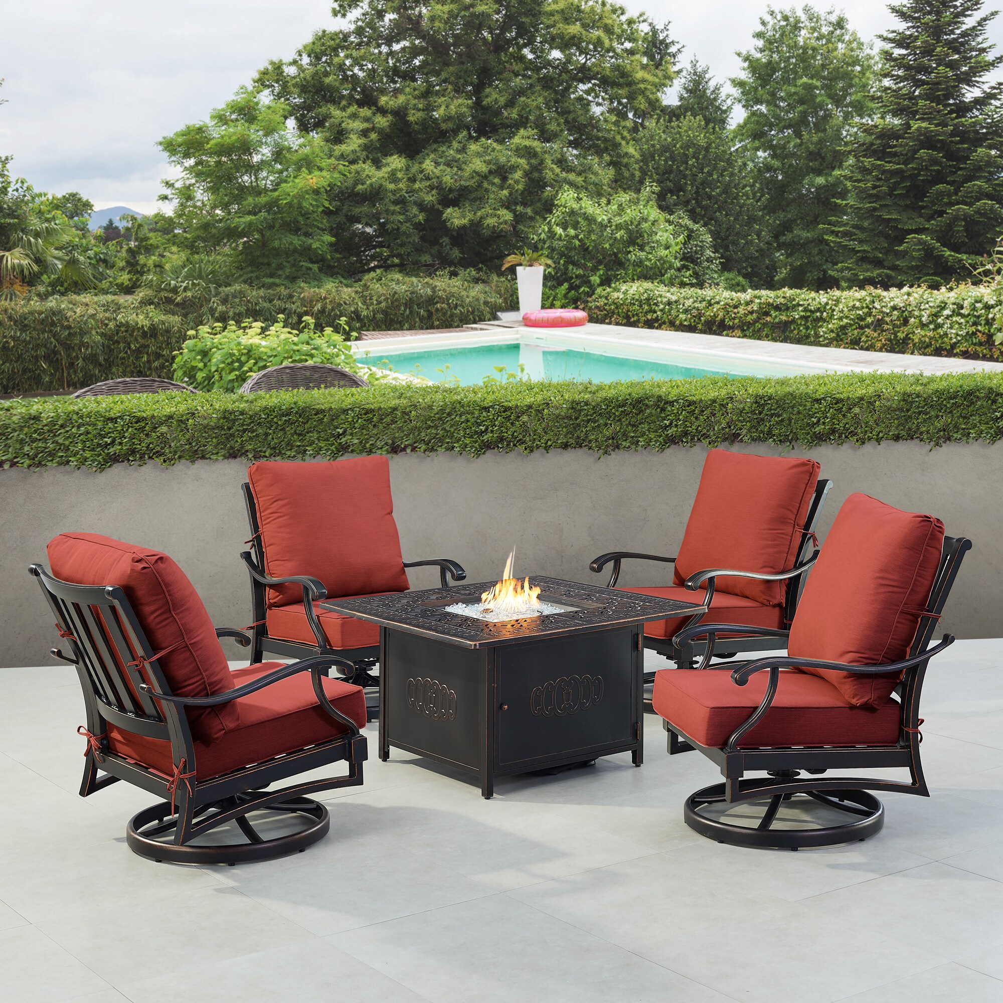 Oakland Living SHAO4CHRONINRDCUA 14-Piece Patio Conversation Set with Red Cushions
