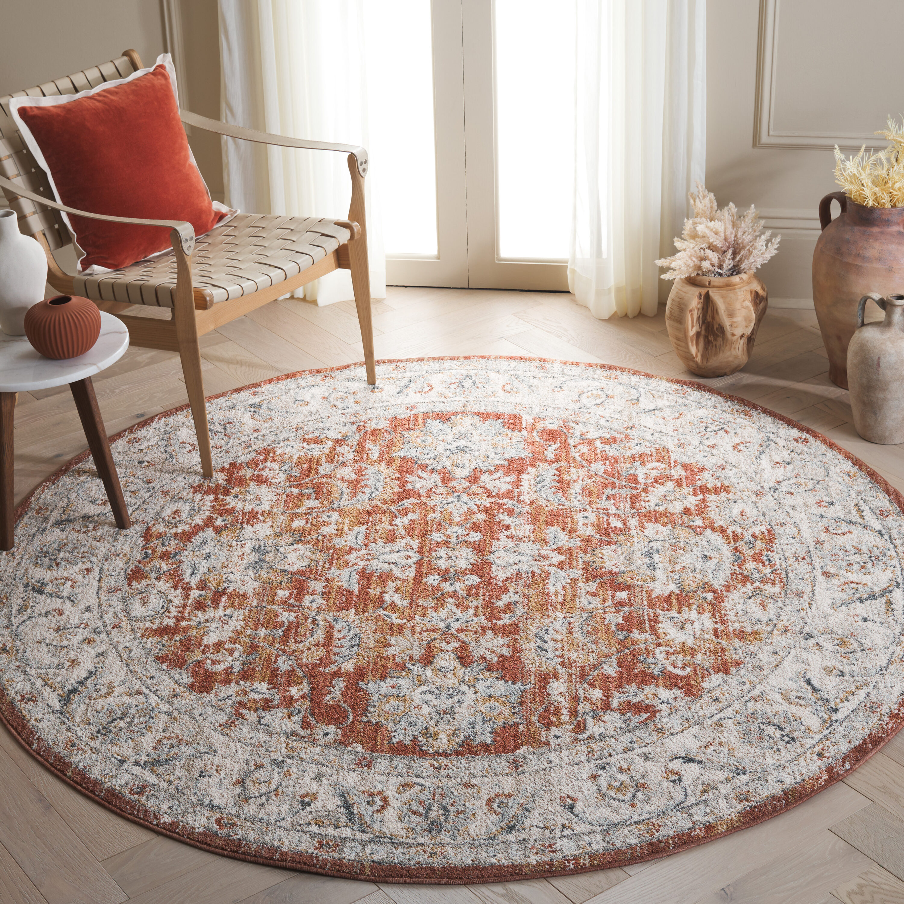 Avalon 220P Rust/Ivory 6ft-7in x 6ft-7in Round Rug