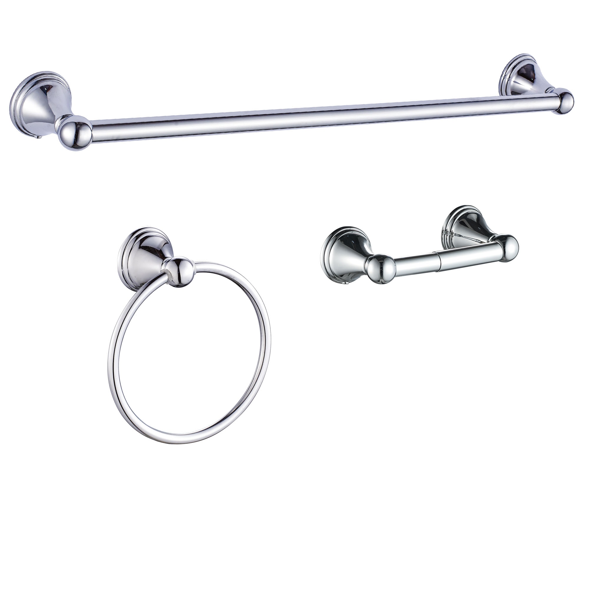FORIOUS LL19108CH3A 3 -Piece Chrorme Decorative Bathroom Hardware Set Towel Bar, Toilet Paper Holder, Towel Ring Included