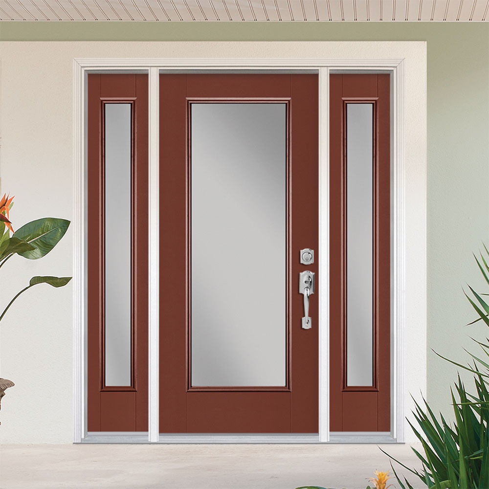 Masonite 1218729 60-in x 80-in x 4-9/16-in Fiberglass Full lite Left-hand inswing Fox tail Painted Prehung Front Door with Sidelights with Brickmould Insulating core