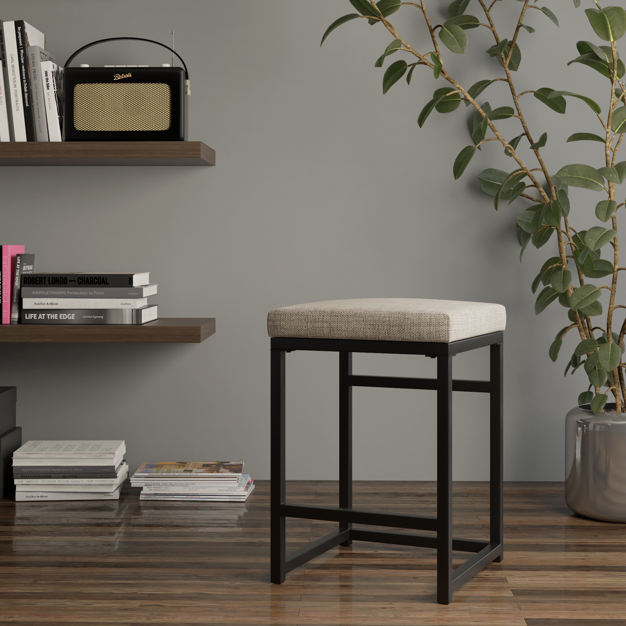 HomePop K7651.24-F1552 1 Barstool Brown Textured Weave 24-in H Counter height Square seat Upholstered Metal Bar Stool