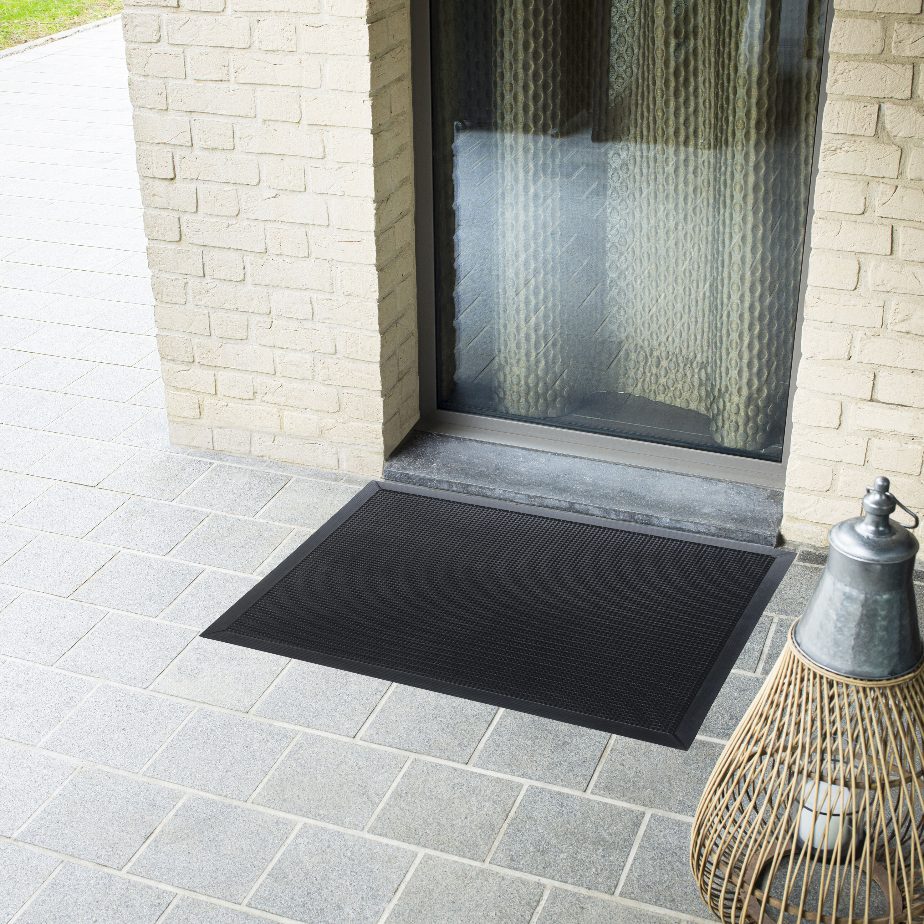 Ottomanson Easy Clean, Waterproof Non-Slip 2x3 Indoor/Outdoor Rubber Doormat,  24 x 36, Black Ribbed 