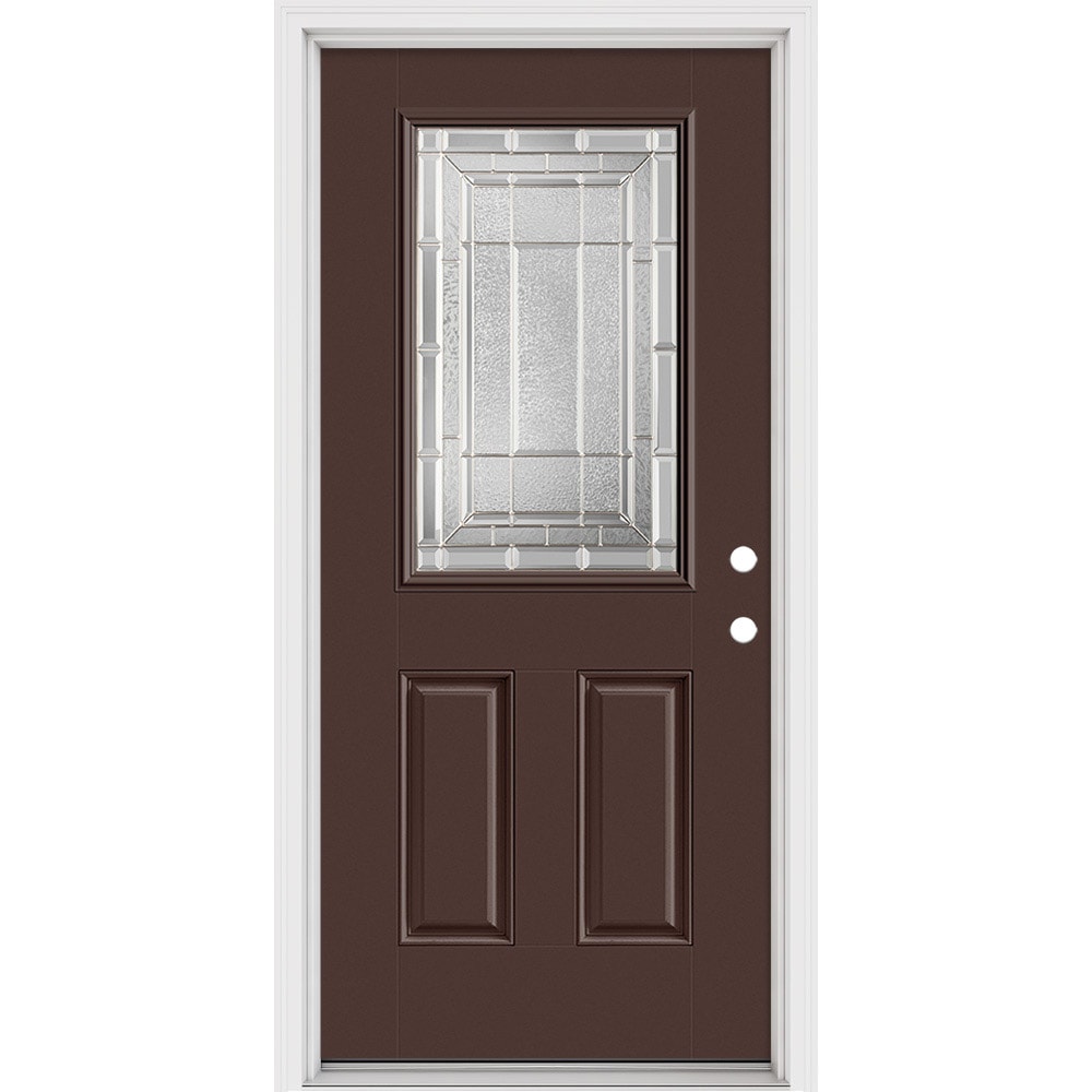Masonite 631580 Sequence 36-in x 80-in x 4-9/16-in Fiberglass Half lite Left-hand inswing Chocolate Painted Prehung Front Door with Brickmould Insulating core