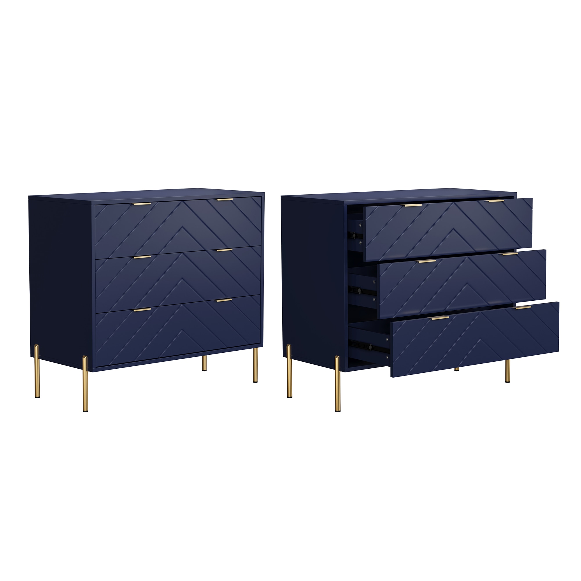 Clihome Blue 3 -Drawer 31.5-in W x 31.5-in H Modern Nightstand