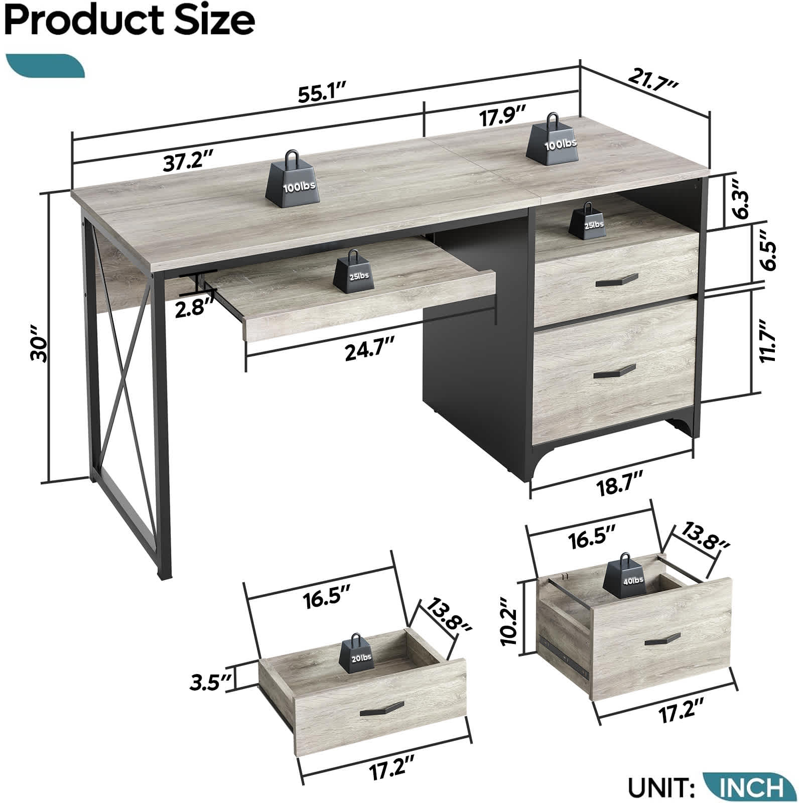 Bestier LOW-H105614C-RGOL desks - View #3