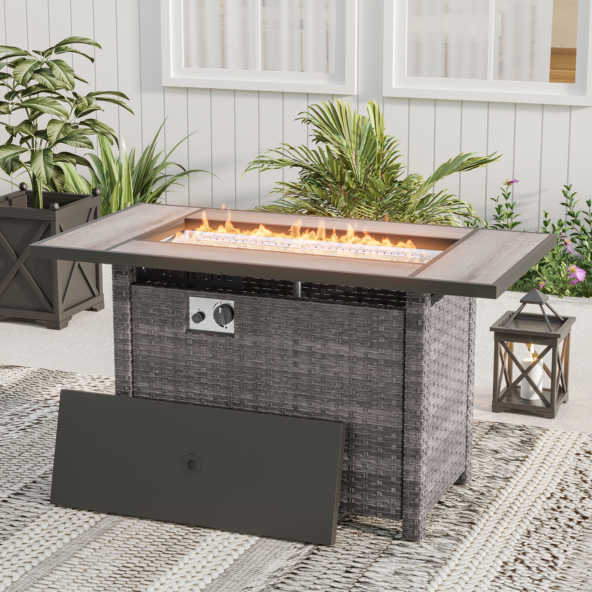 ACEGOSES LW-R115T5-GY 45-in W Gray Wicker Rectangle Tabletop Liquid propane Fire pit table