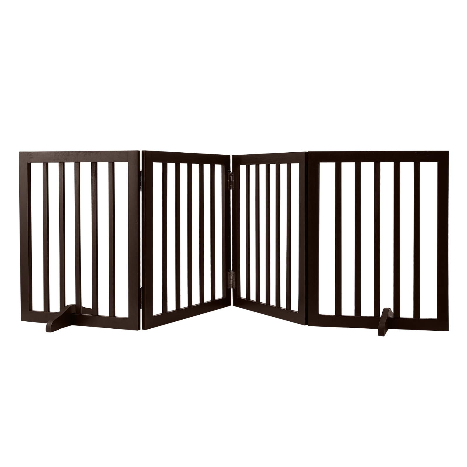VEVOR SCKZDMZCWMZS04471V0 Indoor Pet Barrier 24-IN Height x 80.3-IN Width 4-Panel Folding Gate for Pets Adjustable and Versatile Dog Fence for Both Wide and Slim Openings Quiet Foot Pads in Brown