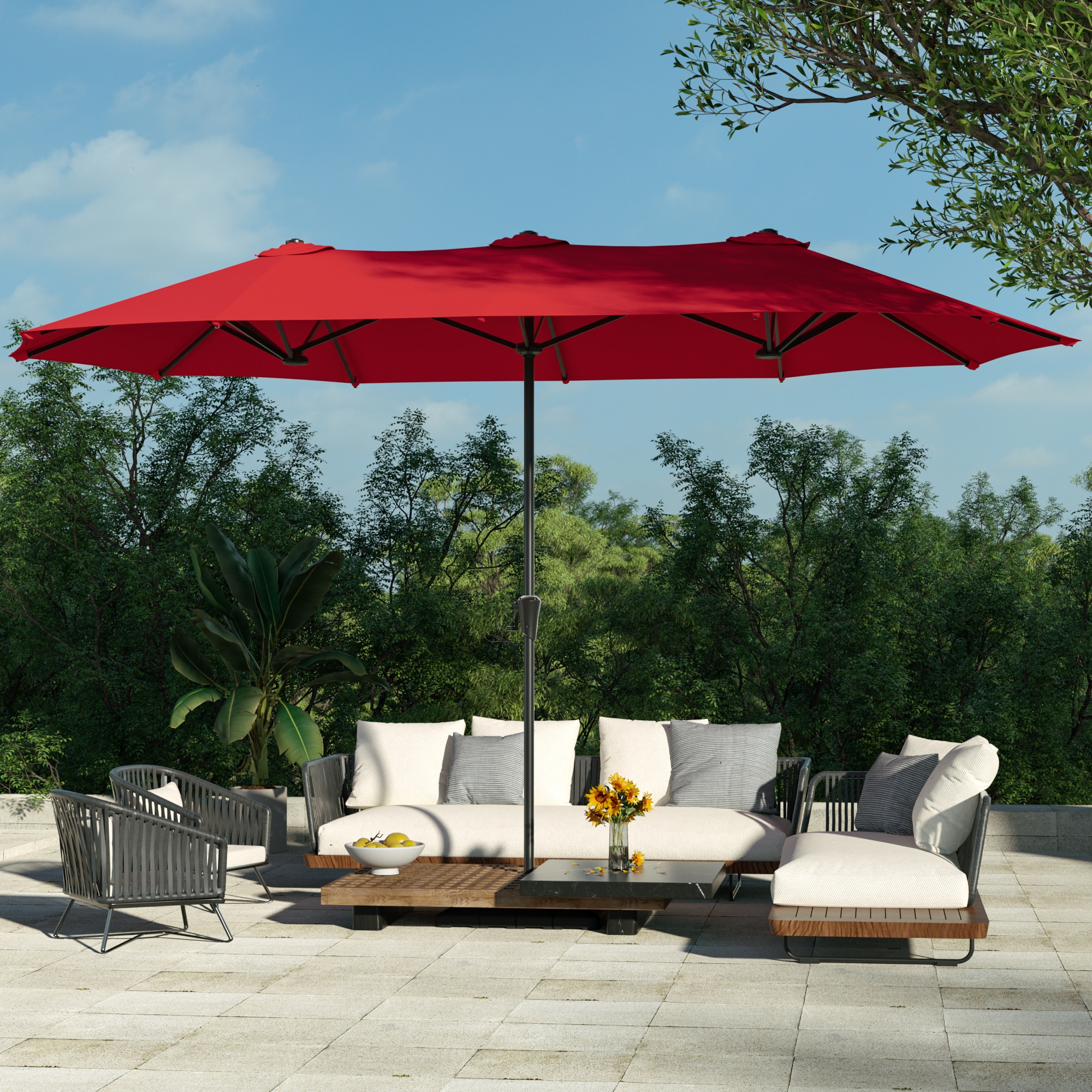 ACEGOSES LW-R16RD-H 7.2-ft Steel Red Push-button Tilt Market Patio Umbrella