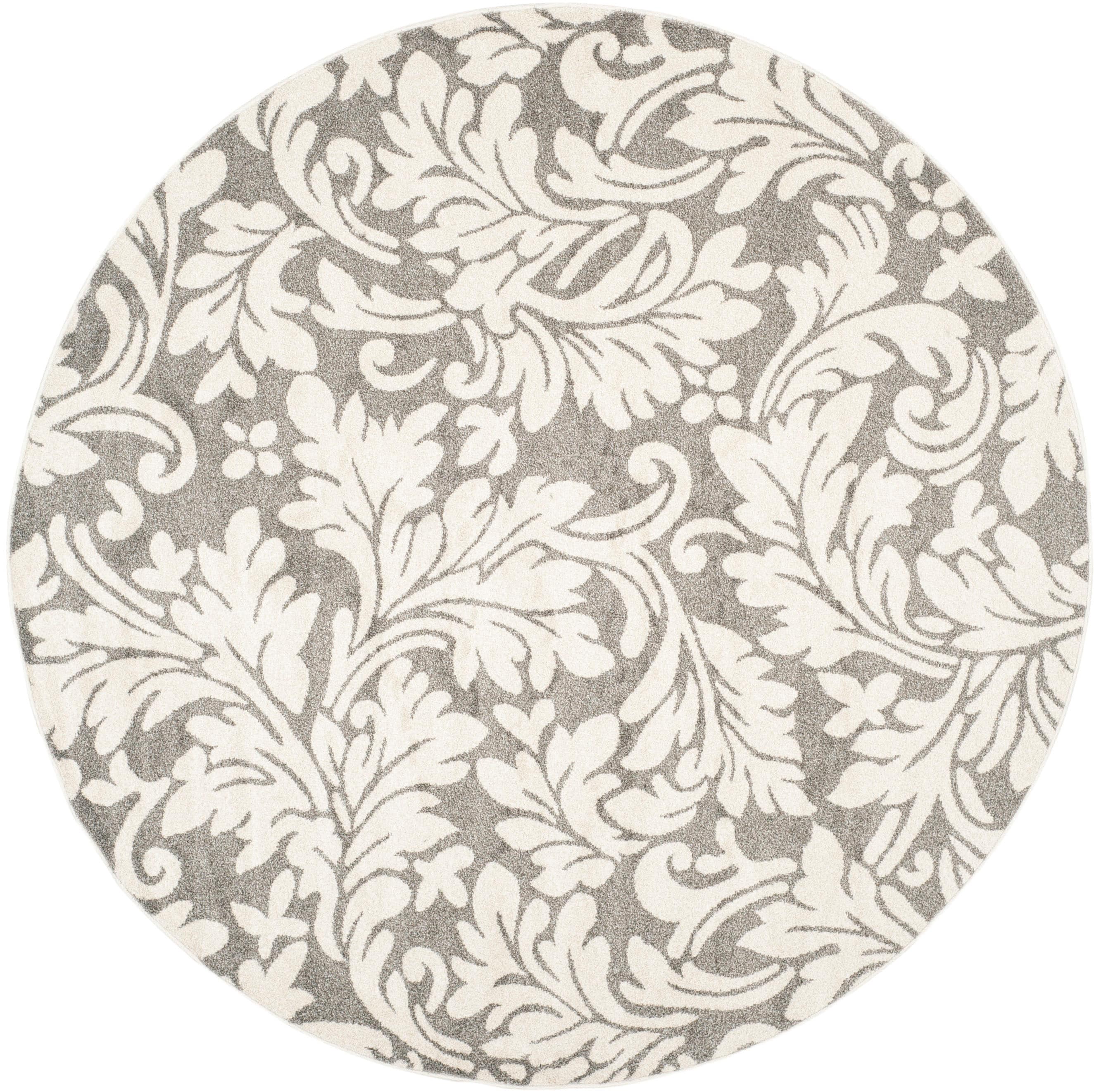 Safavieh AMT425R-7R Amherst Clara 7 x 7 (ft) Loomed Synthetic Dark Gray/Beige Round Indoor/Outdoor Floral/Botanical Area rug