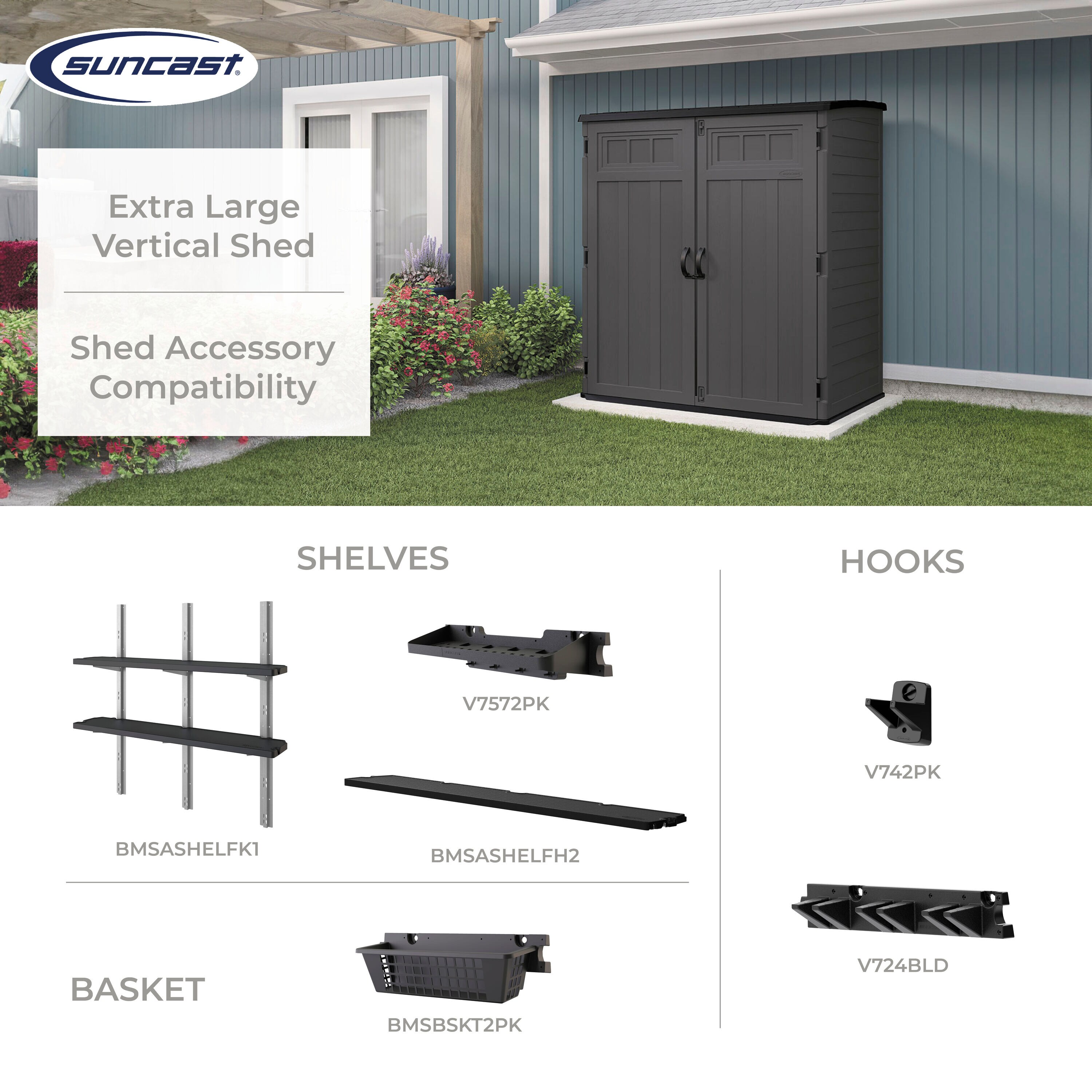 Gray Resin Vertical Storage Shed with Double Doors