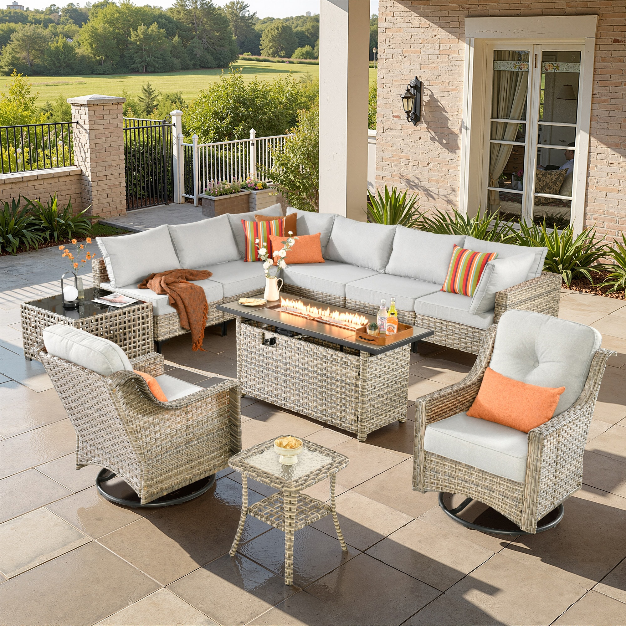 ALTRIGUS 6LCFP8504YZSKT411AL 11 -Piece Wicker Patio Sofa Conversation Set with Light Gray Cushions