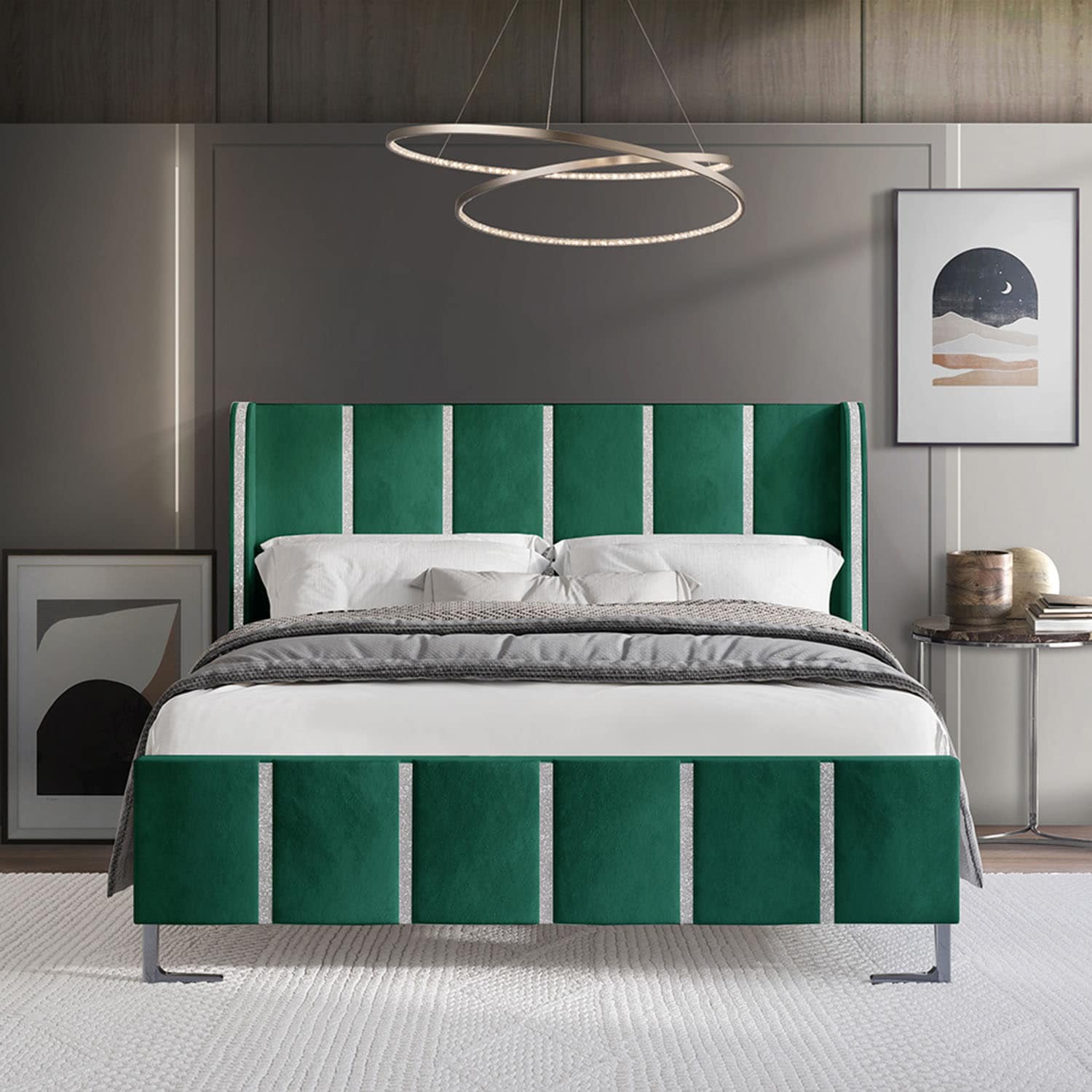 CasePiece C8384QUB-GN-VV Green Queen Wood Upholstered Bed