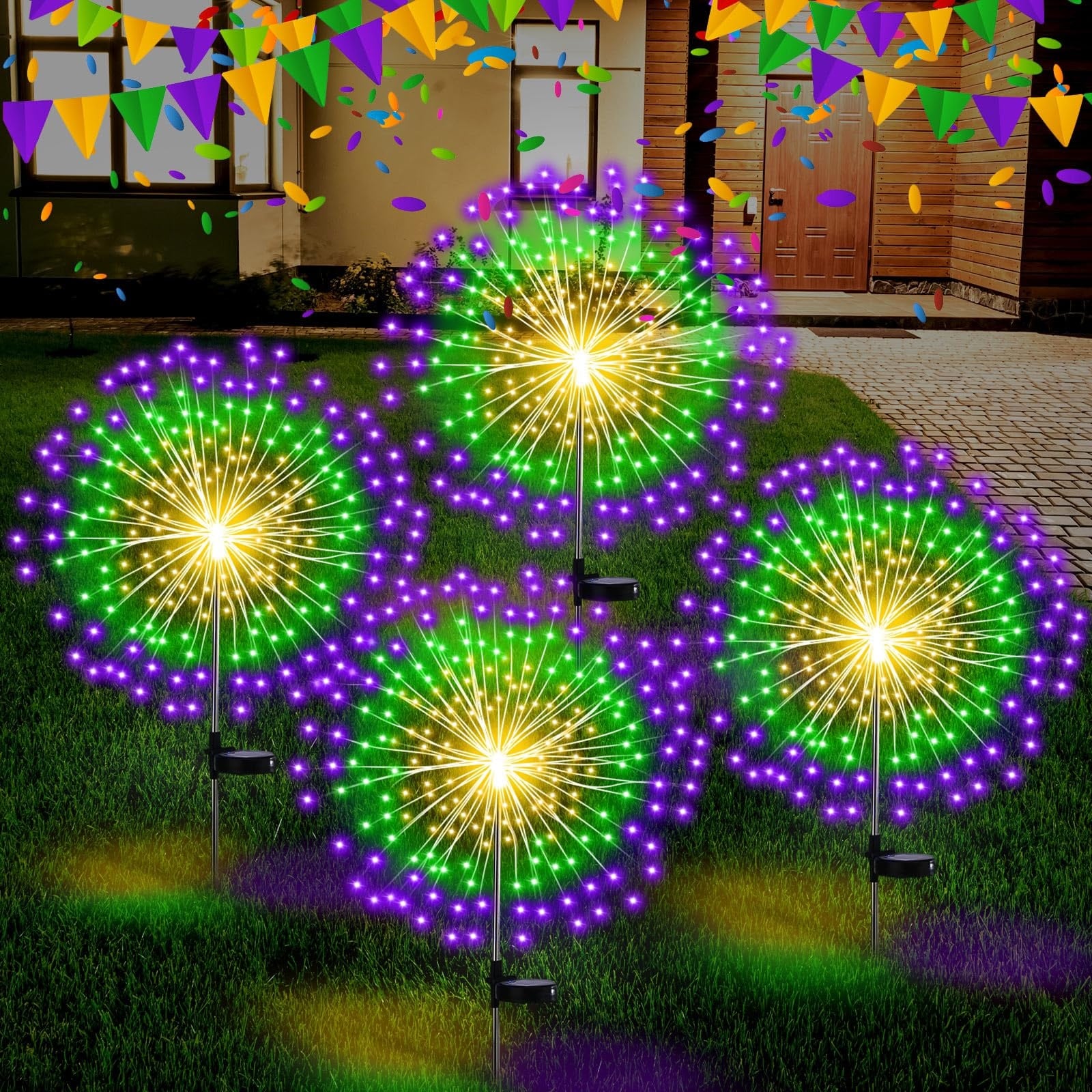Lukvuzo -  4 pack solar firework lights outdoor garden pathway decor 180 LED 8 lighting modes gre...