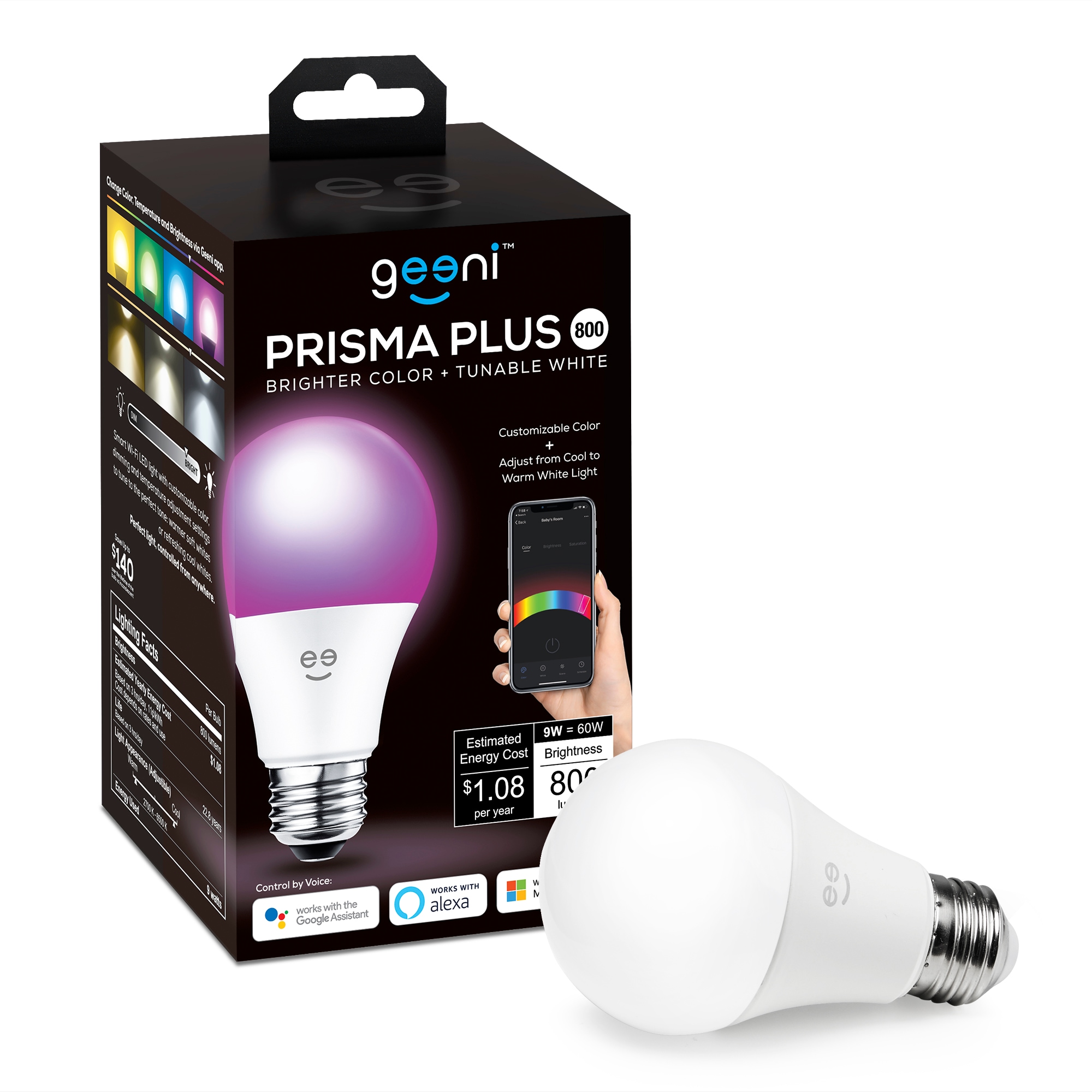 Geeni Geeni Prisma Plus Smart Light Bulb 60-Watt A19 Color-enhancing Medium Base (e-26) Dimmable Smart LED Light Bulb in the General Purpose LED Light Bulbs department at Lowes.com