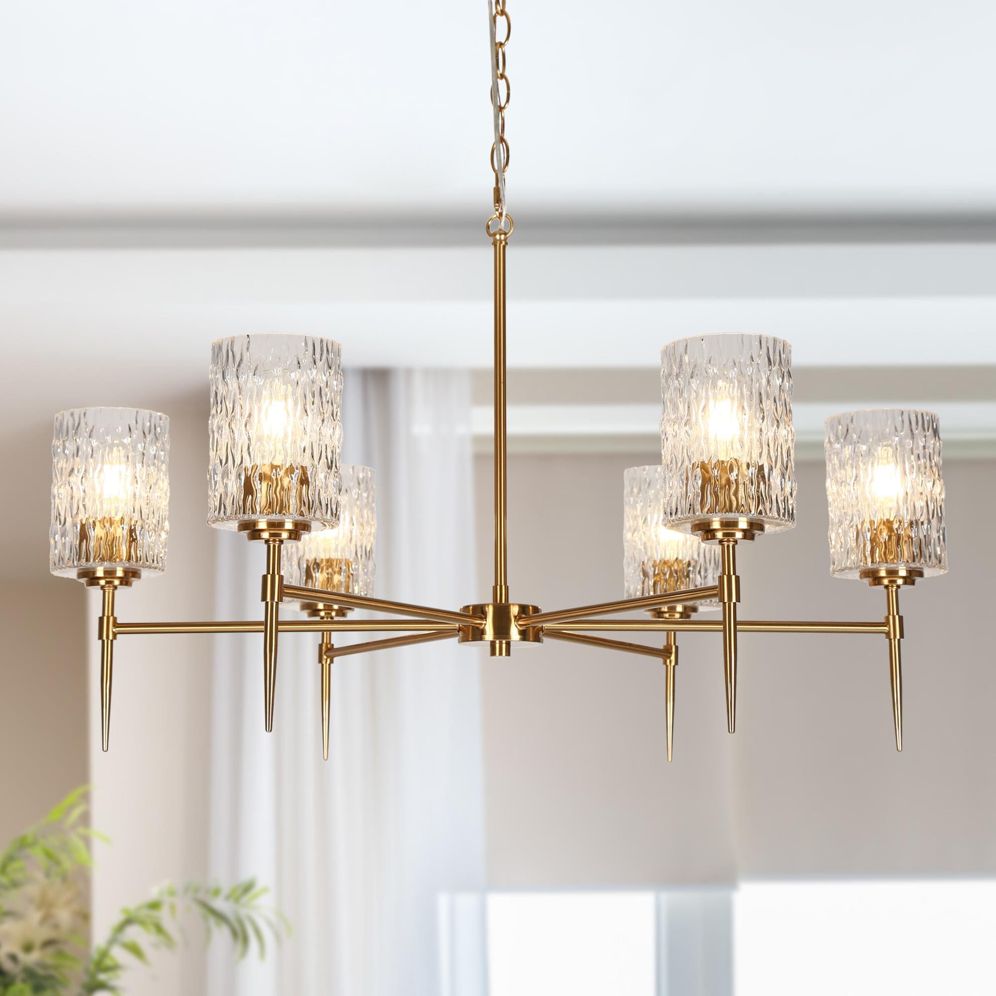 LNC LV3UB3E5191G9C Everardgeon 6 -Light Polished Gold Modern/contemporary For Use in Bedrooms, Dining Rooms, Foyers, Kitchens, Living Rooms Chandelier