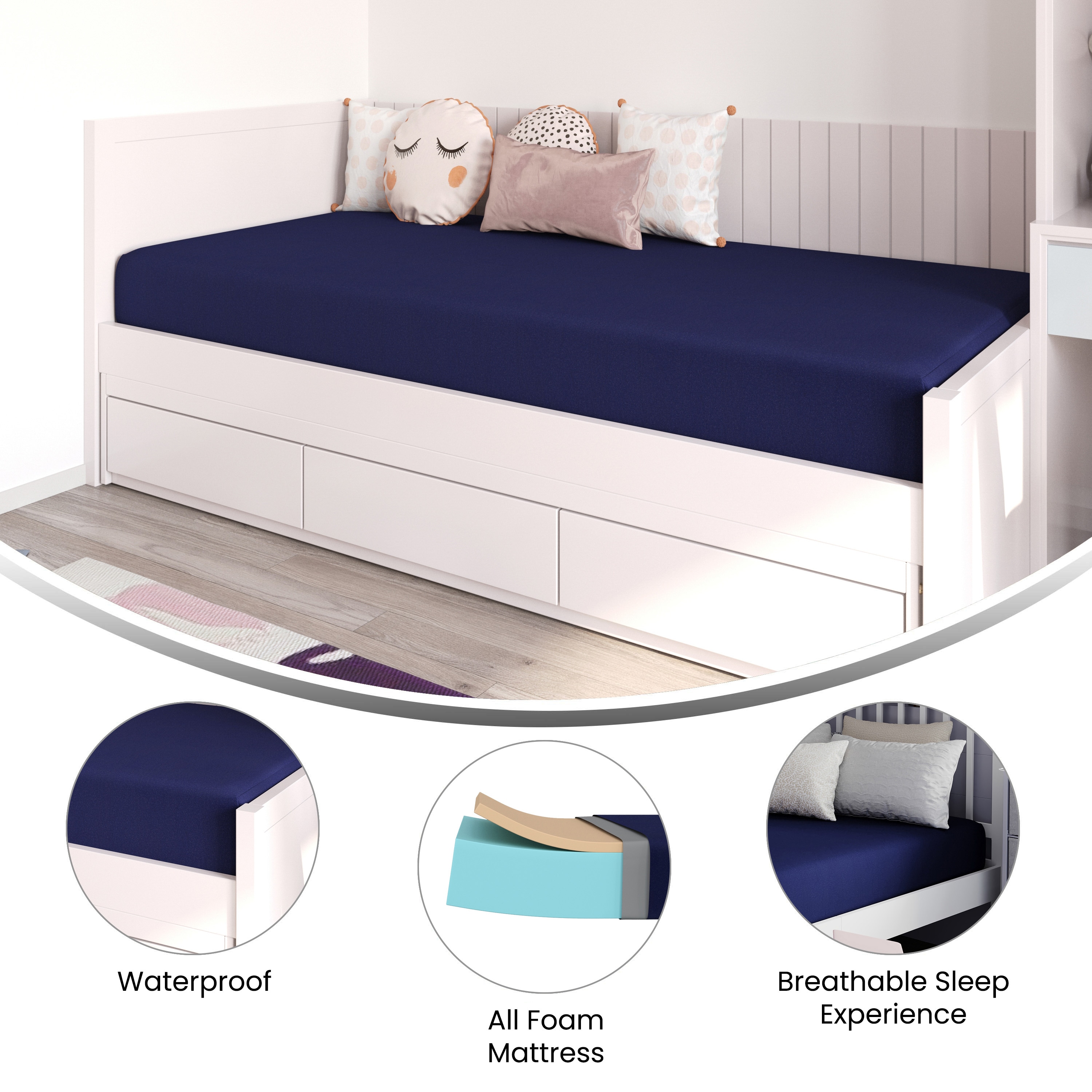 Emma + Oliver Nashua Blue Water-Resistant Memory Foam 8-in Twin XL