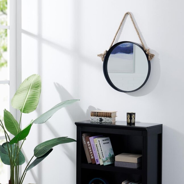 Round Black Metal Framed Wall Mirror, Danya B Round Mirror With Hanging Rope In Gold
