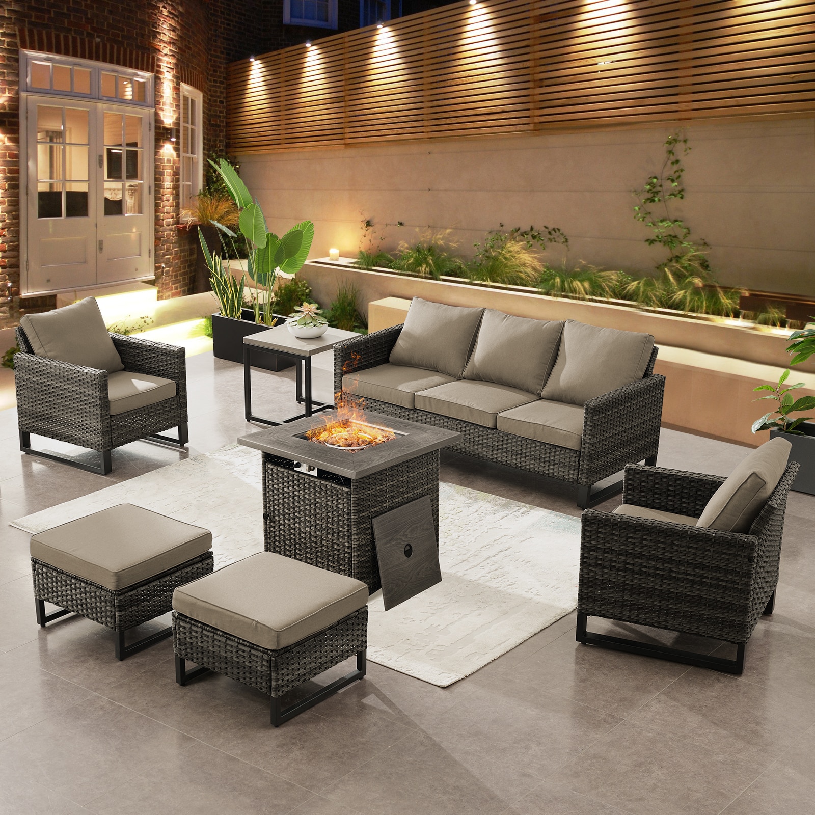  PA062070063099-3 PASOFA-T Wicker Outdoor Sectional with Gray Cushions and Steel Frame