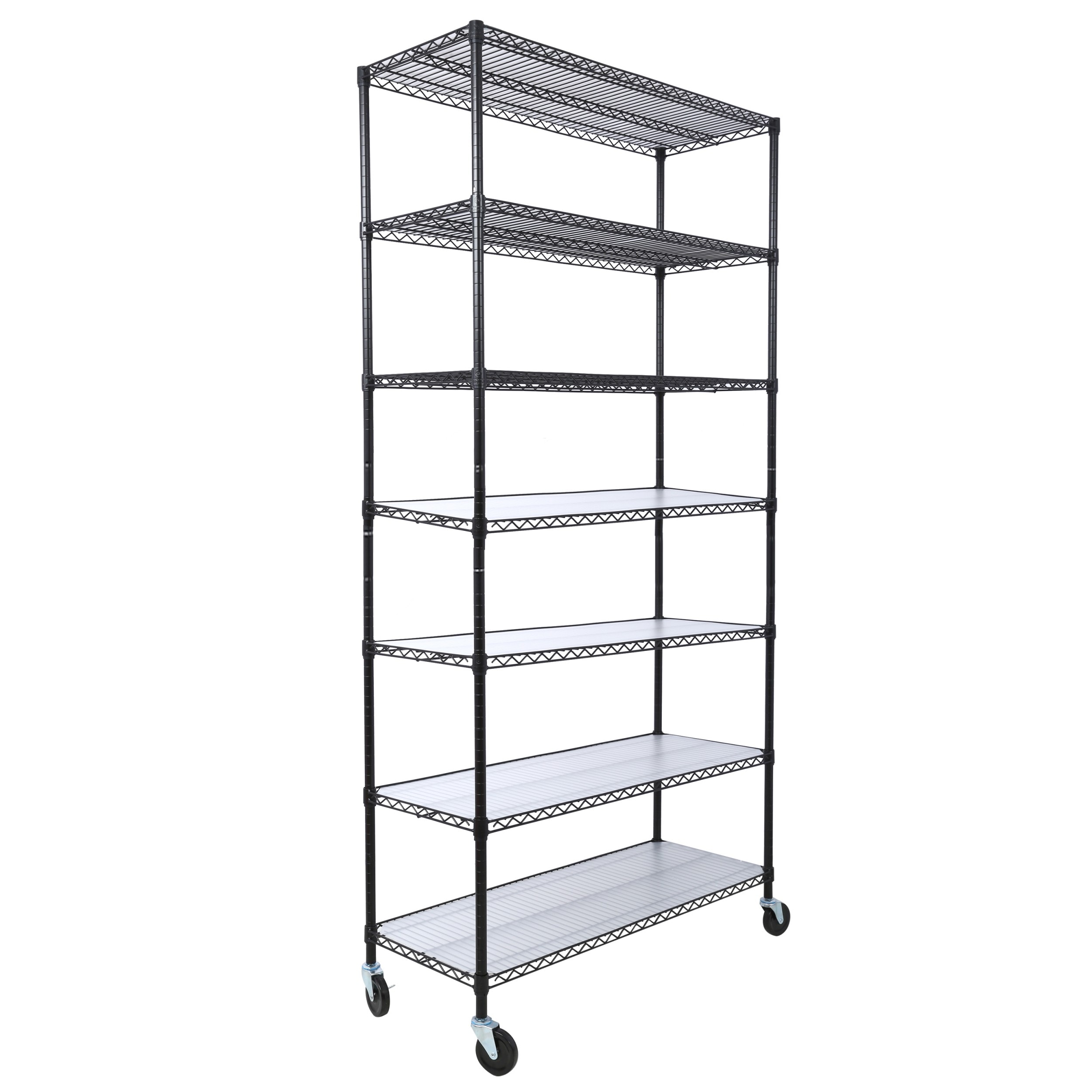Cuschoice 48-in W x 18-in D x 81.5-in H 7-Tier Adjustable Heavy-Duty Black Wire Shelving Unit with Wheels 2450 lb Capacity Rack