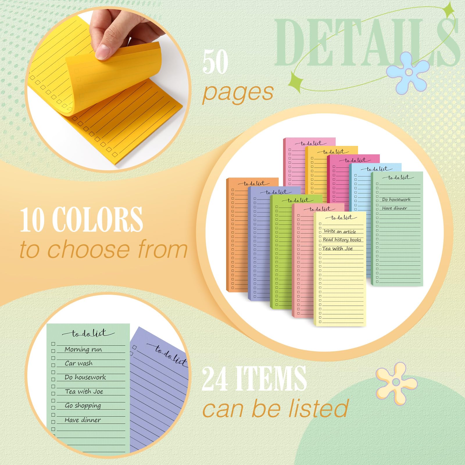 LAIFUCAM To Do List Notepads 10 Pack 3.7 x 8.5 inch 50 Sheets Each ...