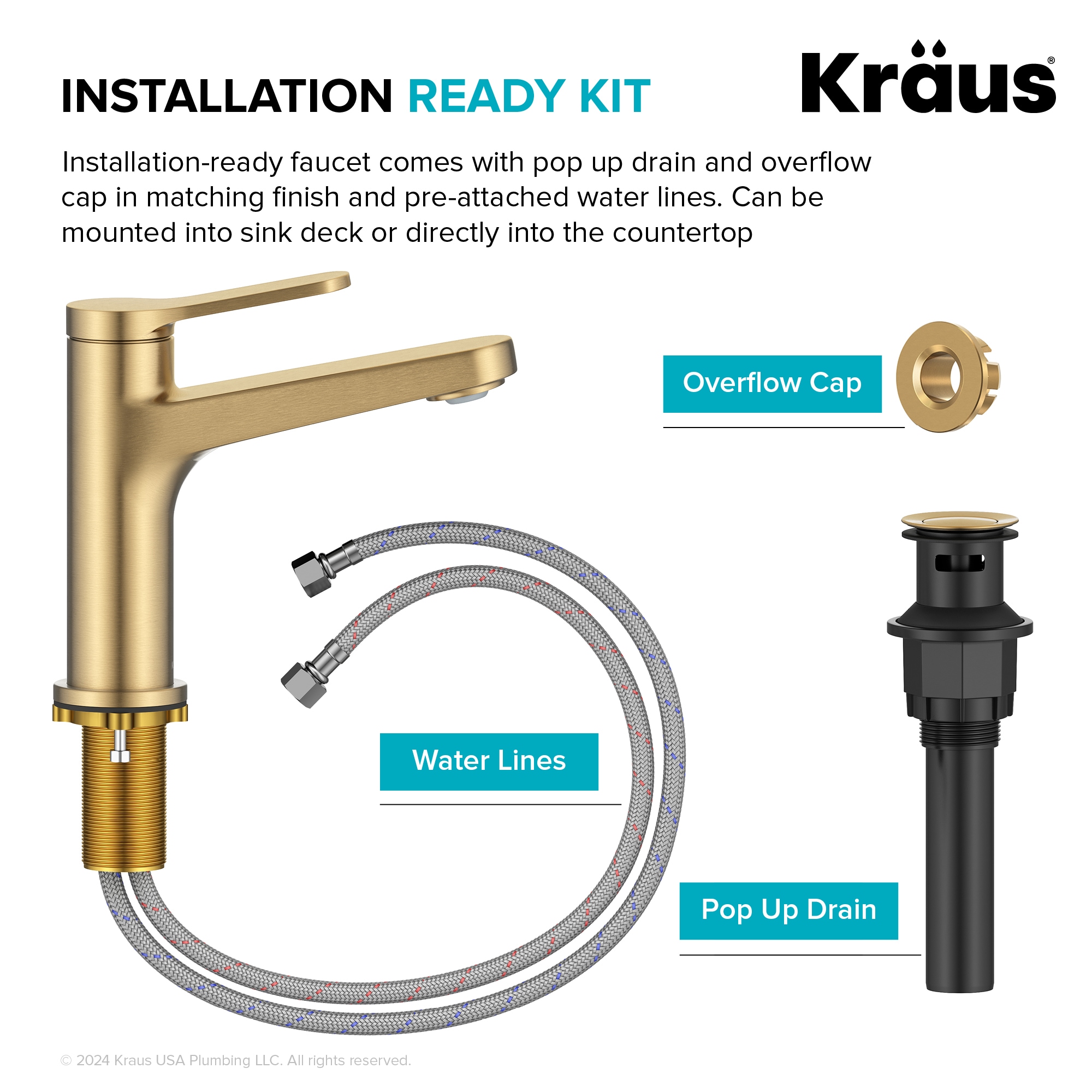 Indy Spot-Free Brushed Brass Single Handle Bathroom Faucet