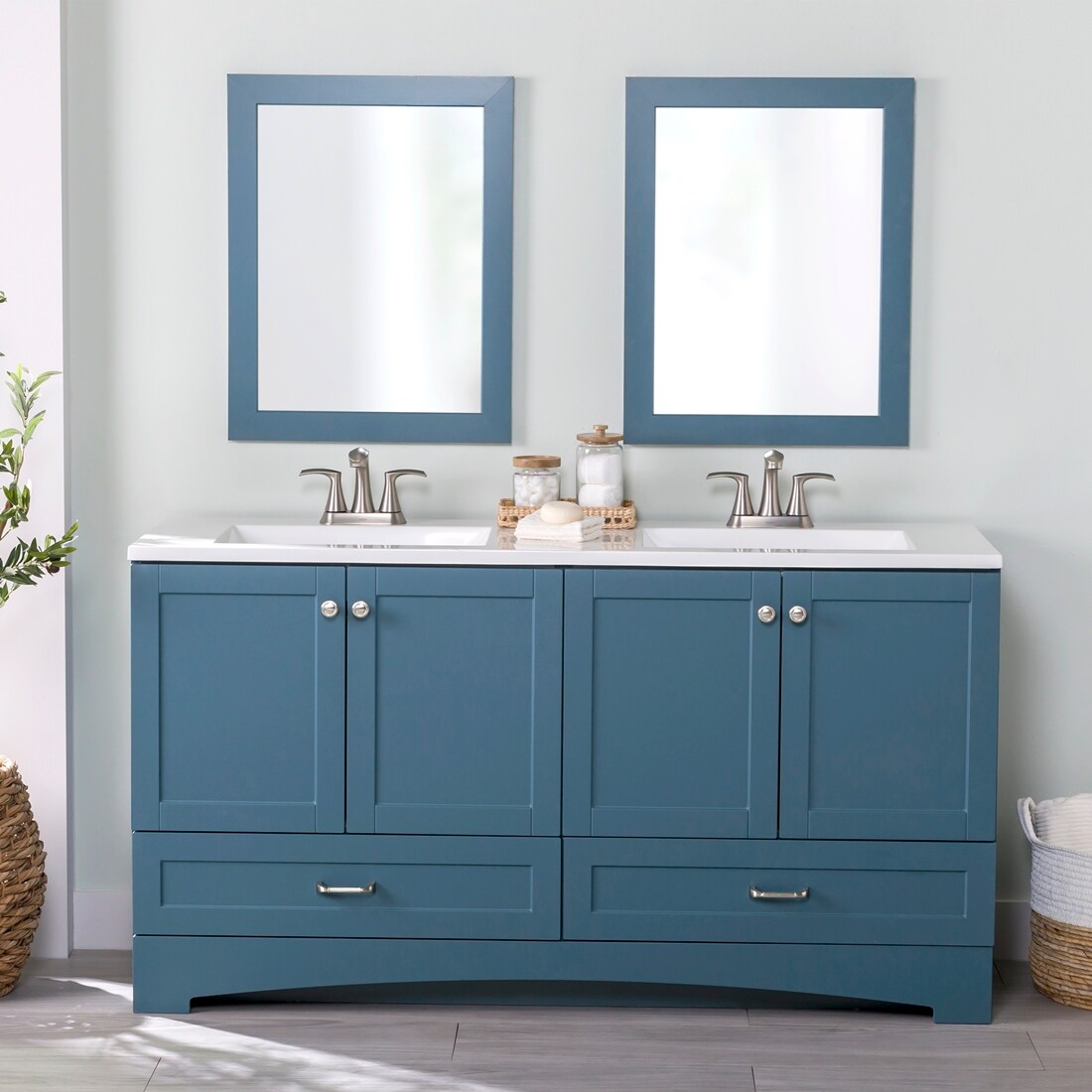 Diamond NOW Cassidy 60-in Admiral Blue Double Sink Bathroom Vanity with ...