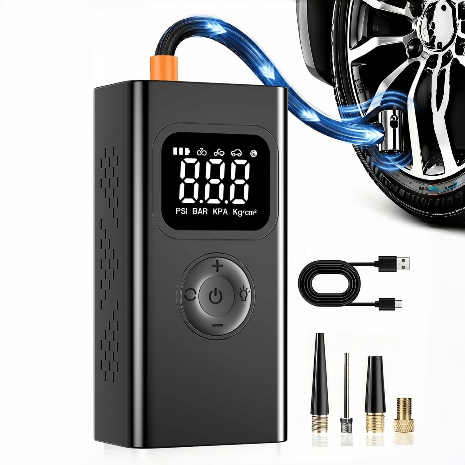 Angel Sar - 4-in-1 Smart Modes Portable Tire Inflator Air Compressor 150PSI for Car Motorcycle Bi...