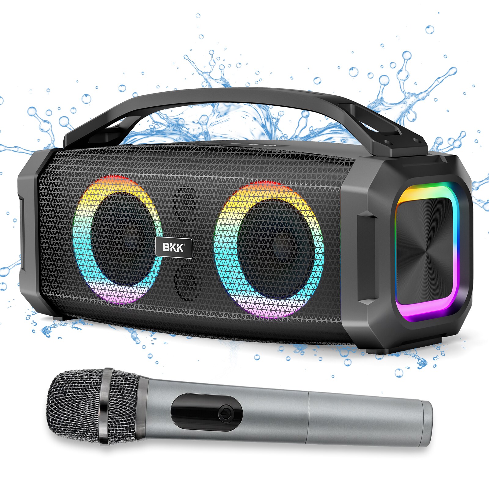 Fenbeli Portable Bluetooth Boombox Speaker with Subwoofer LED Party Lights Waterproof Outdoor Speaker with 360 Sound