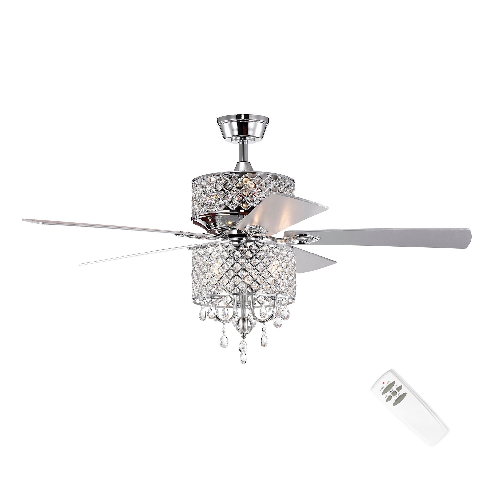 Edvivi FFG781CH Marya 52-in Color-Changing Chrome with Silver and Red Walnut Blades Ceiling Fan With Light - Remote Included ( 5 -Blade )