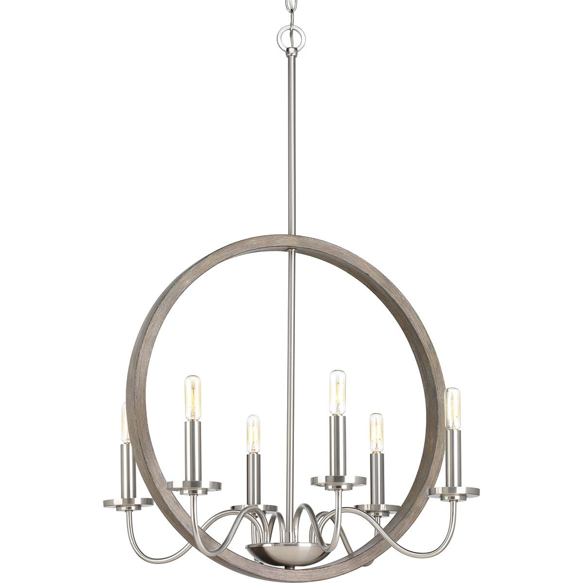 Progress Lighting P400081-009 Fontayne 6 -Light Brushed Nickel Farmhouse For Use in Bedrooms, Dining Rooms, Foyers, Kitchens, Living Rooms Chandelier