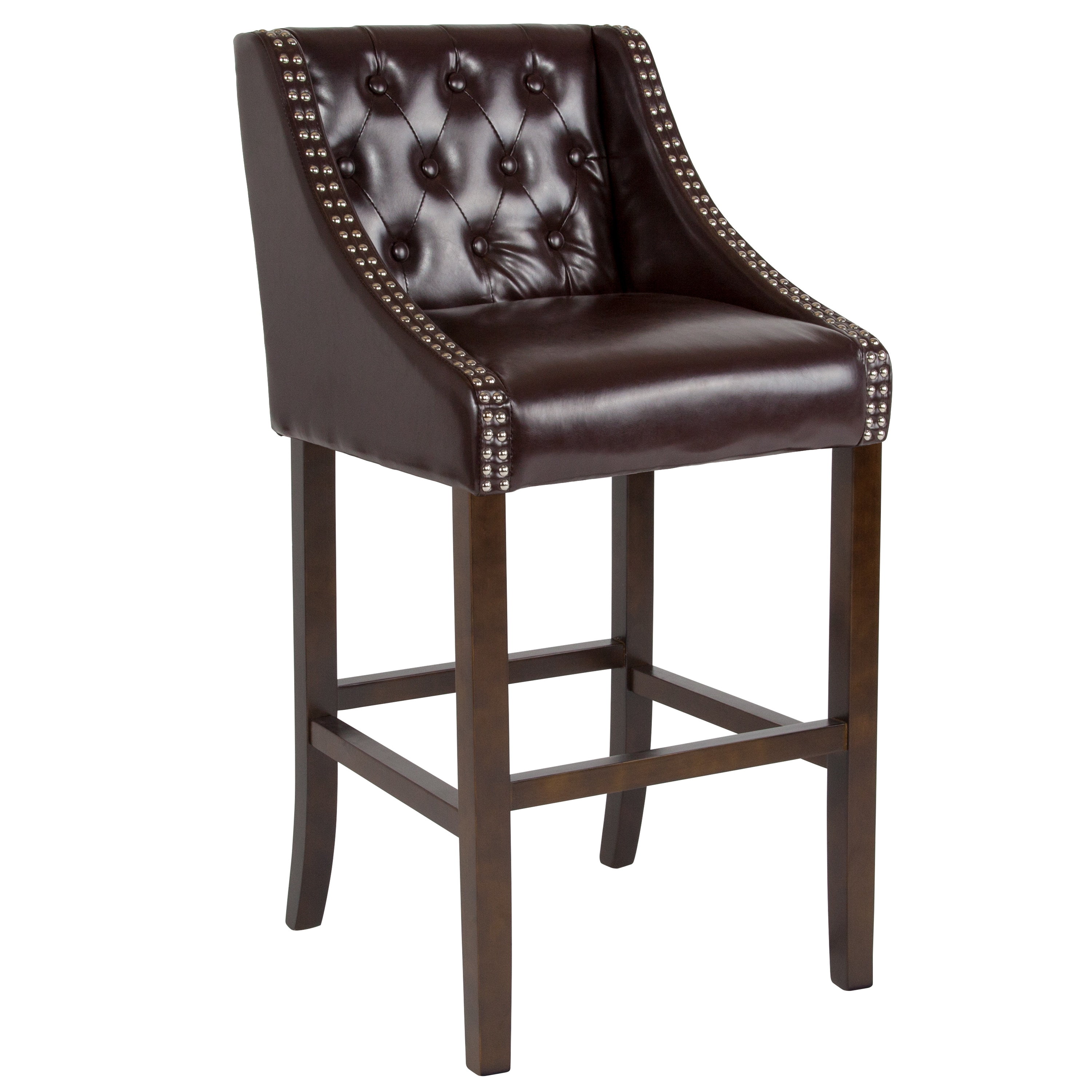 Flash Furniture 889142265146 Carmel Series Brown Leather 30.0-in H Bar height Square seat Upholstered Wood Bar Stool with Arms and Back