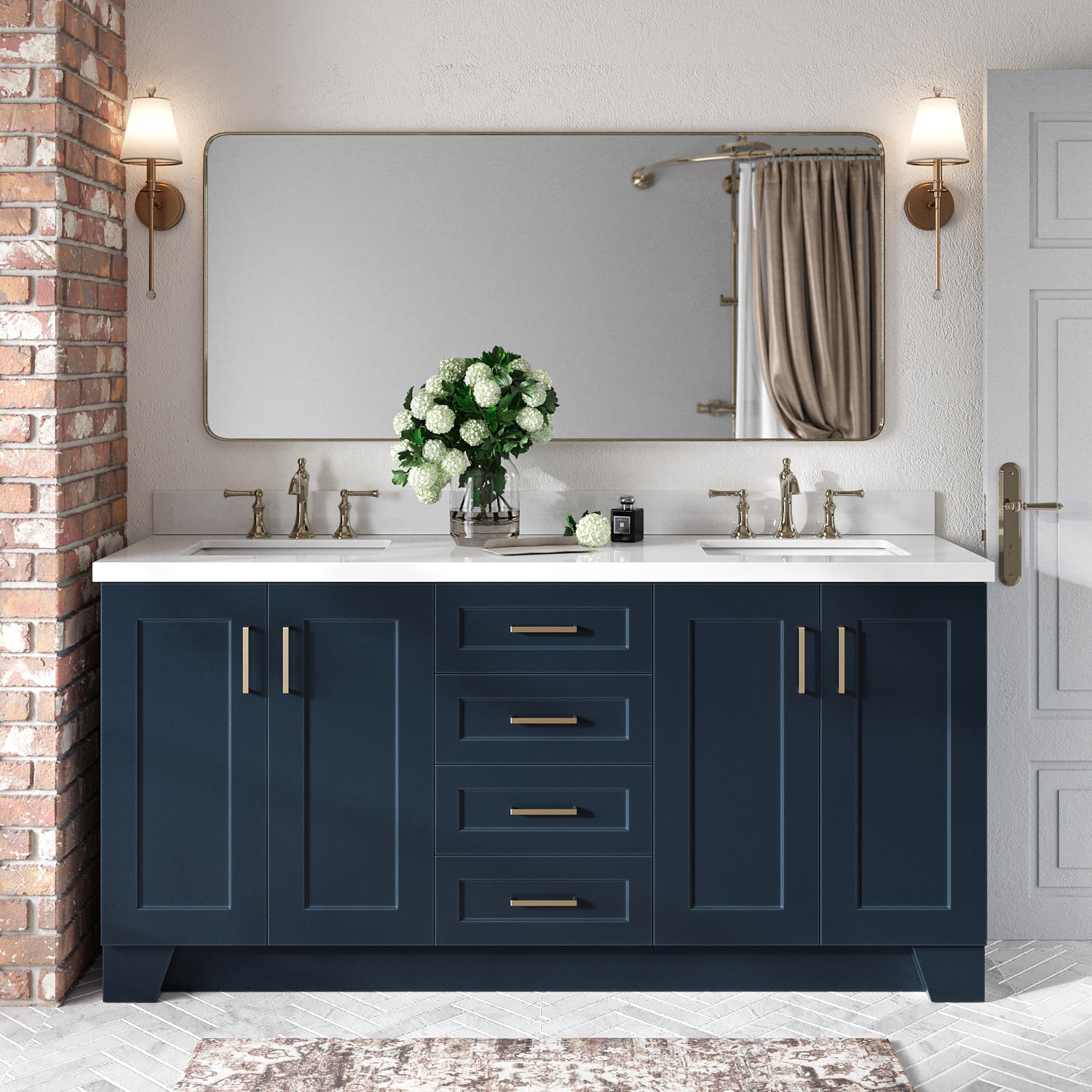 ARIEL Q073DWQRVOMNB Taylor 73-in Midnight Blue Undermount Double sink Bathroom Vanity with Pure White Quartz Quartz Top