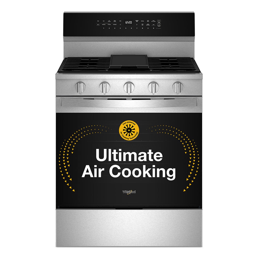 Whirlpool WFGS7530RZ High Speed Preheat 30-in 5 burners 5-cu ft Air Fry Convection Oven Freestanding Natural Gas Range ( Stainless Steel )