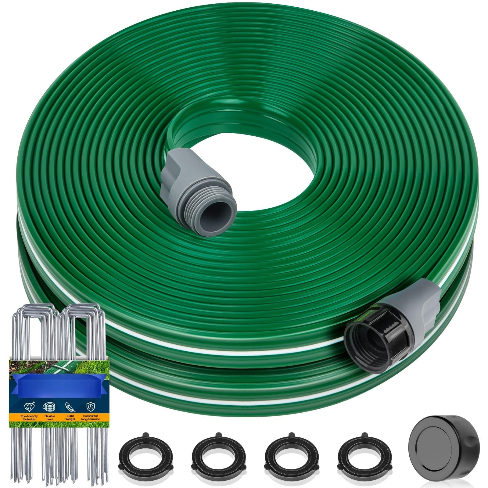 Numhew - 50ft L 3-Tube Green Sprinkler Hose with Holes Heavy Duty Watering System