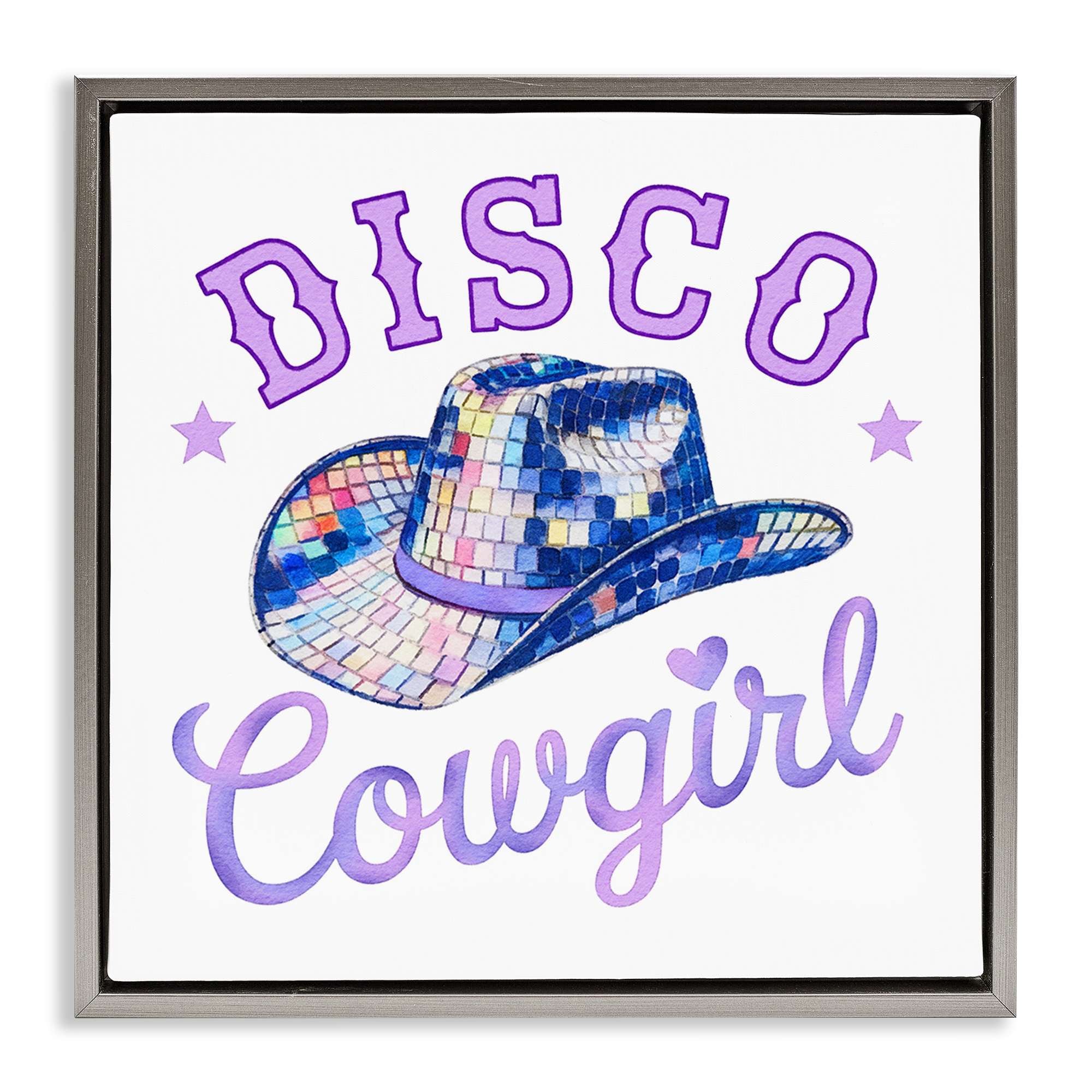 Stupell Industries  Purple Disco Cowgirl Hat Gray Framed Floater Canvas Wall Art By Amanda Greenwood 18 x 18