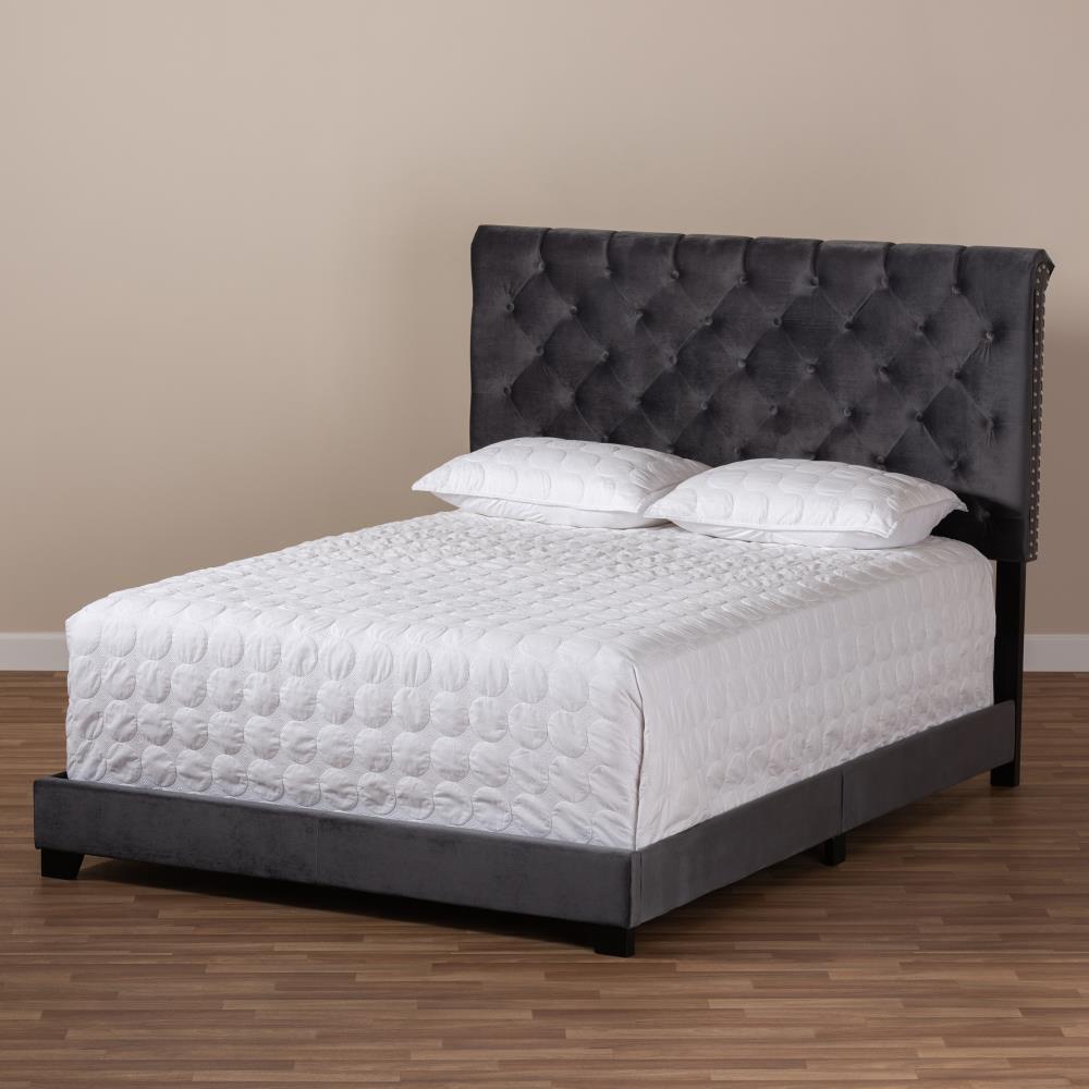 Baxton Studio Candace Charcoal Queen Wood Upholstered Bed in the