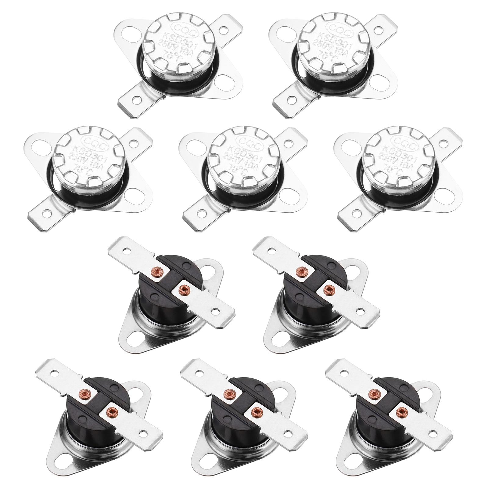 Unique Bargains KSD301 Thermostat 70 Degrees Celsius/158 Degrees Fahrenheit 10A Normally Closed Adjust Snap Disc Temperature Switch for Microwave Oven Coffee Makers 10pcs Bakelite Material #S26011900UX6128