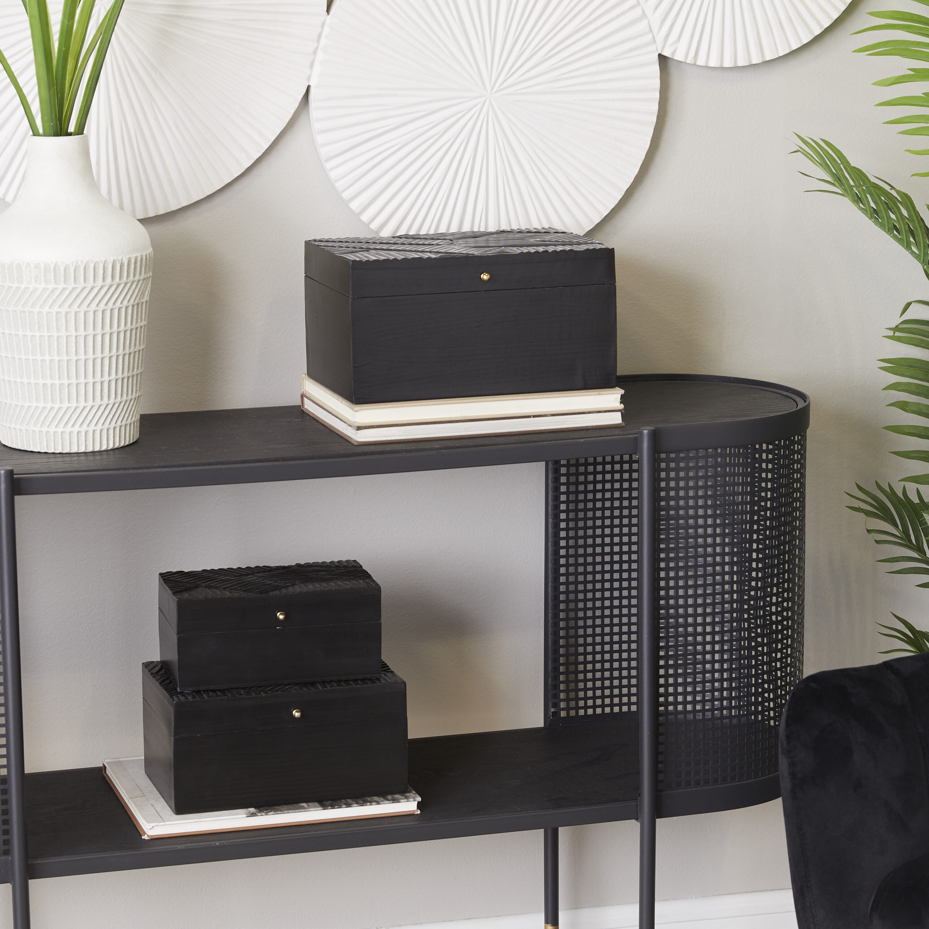 The Novogratz 74627 3 -Pack Black Wood Modern Decorative box