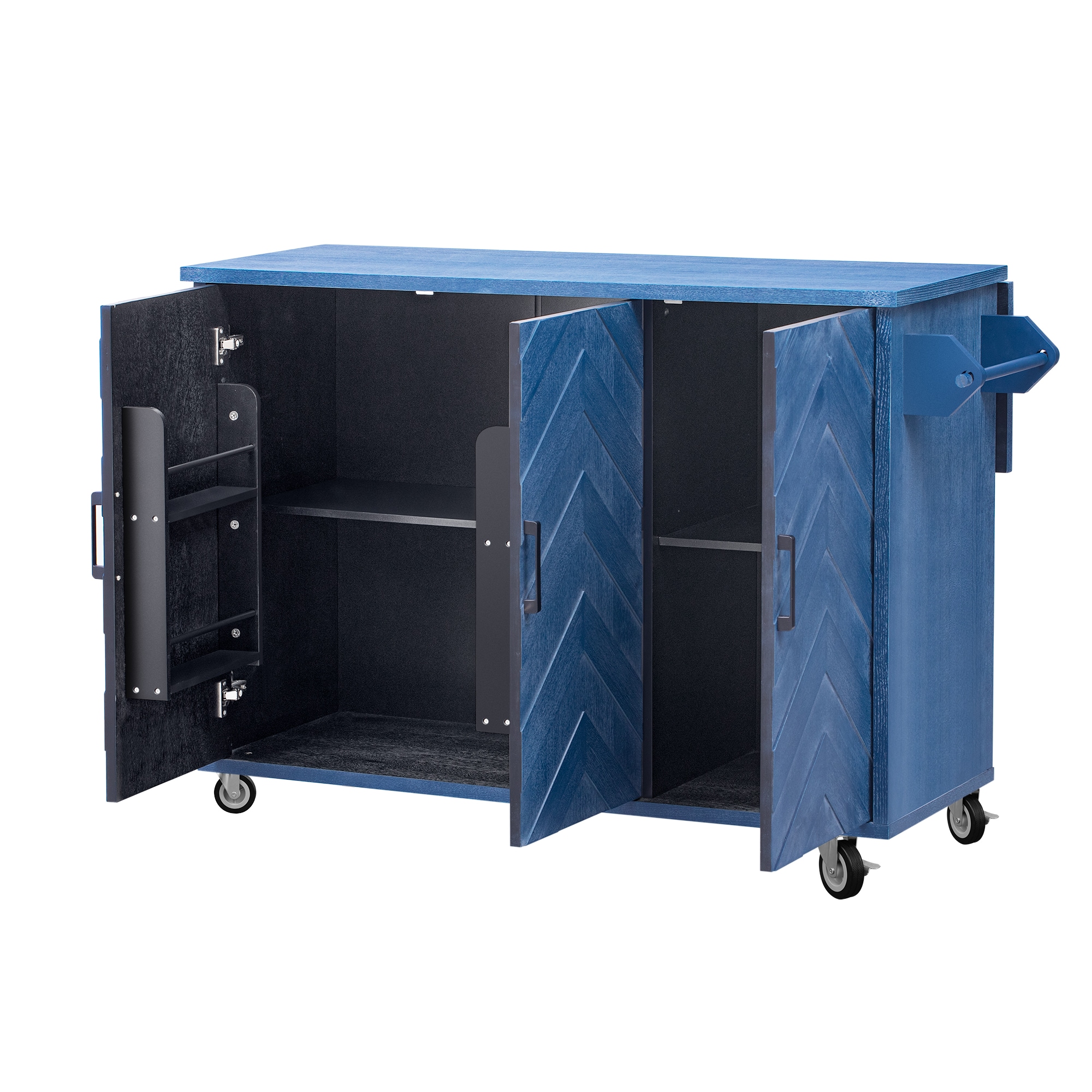 Oaks Decor OAN7077915E Blue MDF Base with MDF Rolling Kitchen Island ( 30-in x 51-in x 36-in )