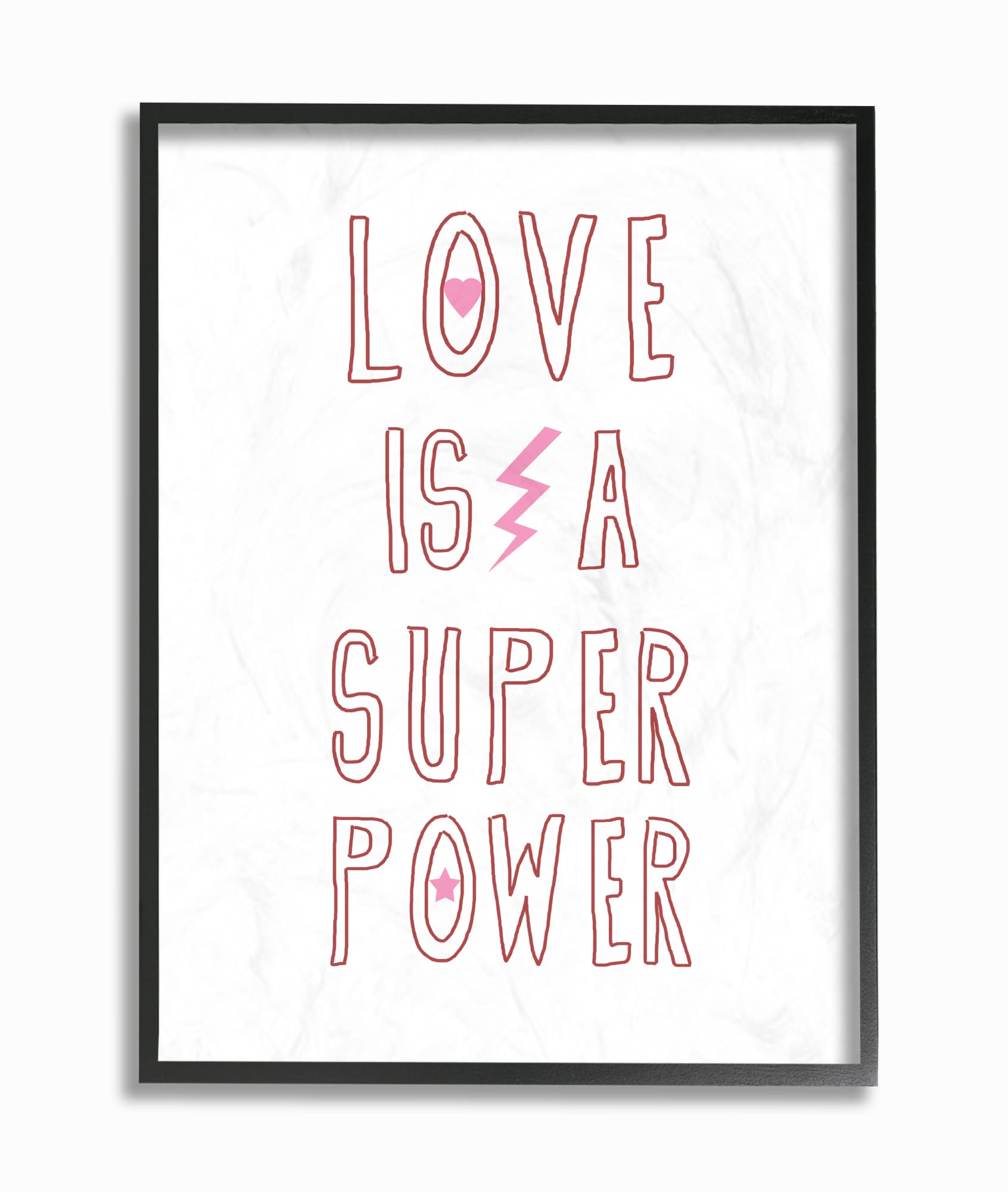 Stupell Industries BRP-2009-FR-11X14 Love Is a Superpower Pink Lightning Star Heart Framed 14-in H x 11-in W Kids Wood Print