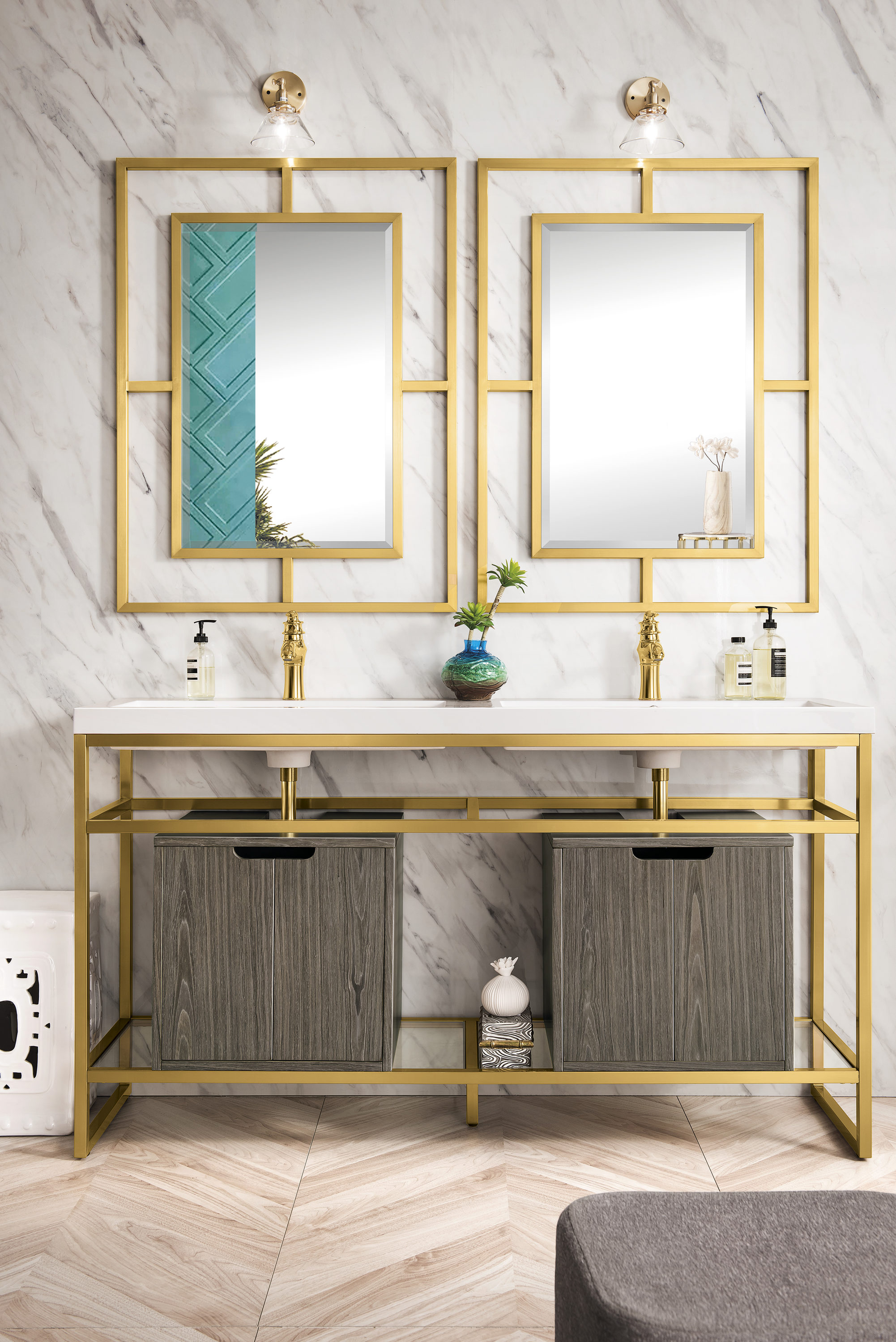 James Martin Vanities Boston Radiant Gold Stainless Steel Freestanding  Transitional Console Sink with Base (63-in x 18.1-in x 35.5-in) at