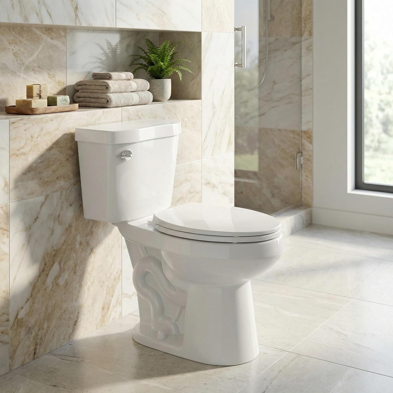 GAOMON - 19 Inch Comfort Height Elongated Two Piece Ceramic Toilet- Side Single Push Flush Actuat...